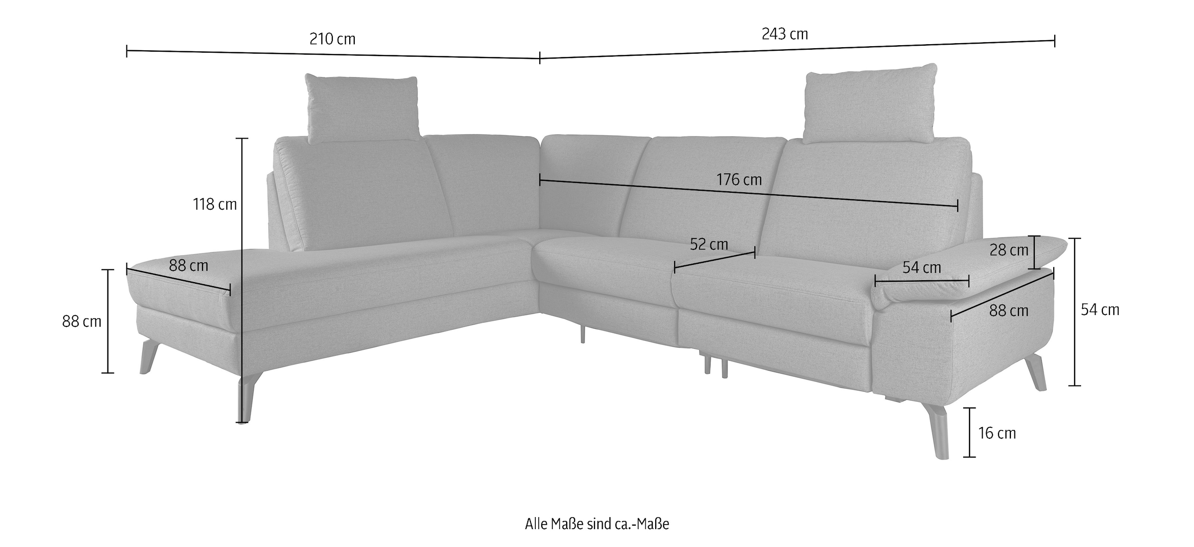 alina Ecksofa, inkl. Kopfstützen, wahlweise mit Relaxfunktion, Breite: 243 cm