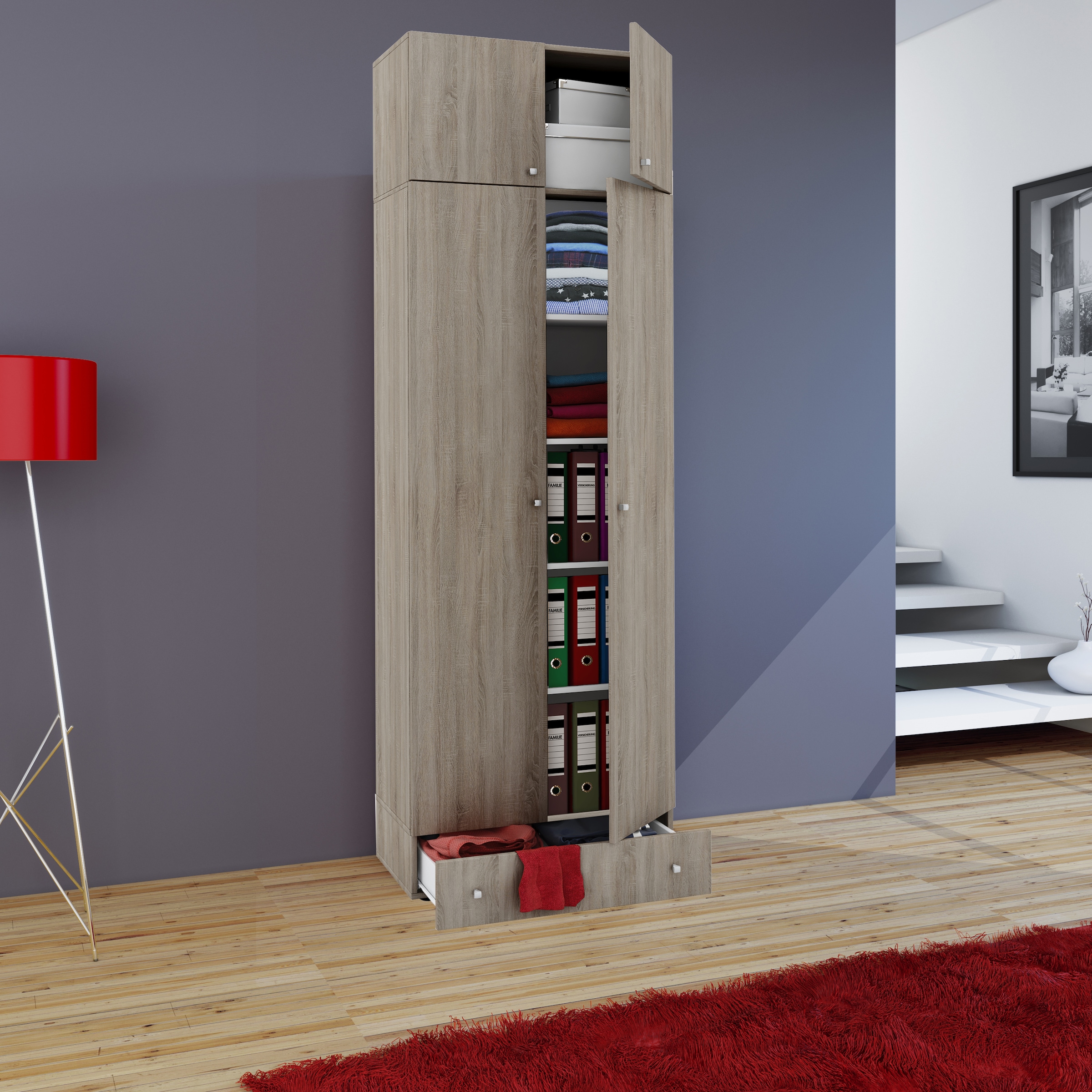 VCM Kleiderschrank »VCM Holz Kleiderschrank | Schrank mit 5 Fächer und Drehtüren | erweiterbar | Maße ca. B. 70 x H. 238 x T. 40 cm - Vandol«, (1 St.)