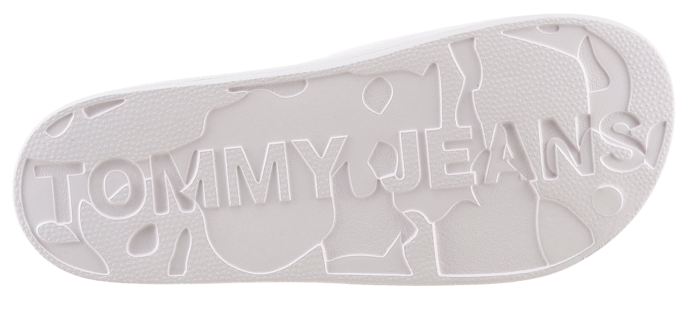 Tommy Jeans Pantolette »TJW PRINTED PU POOL SLIDE«, Plateau, Sommerschuh, Schlappen mit Logoschriftzug, in schmaler Form