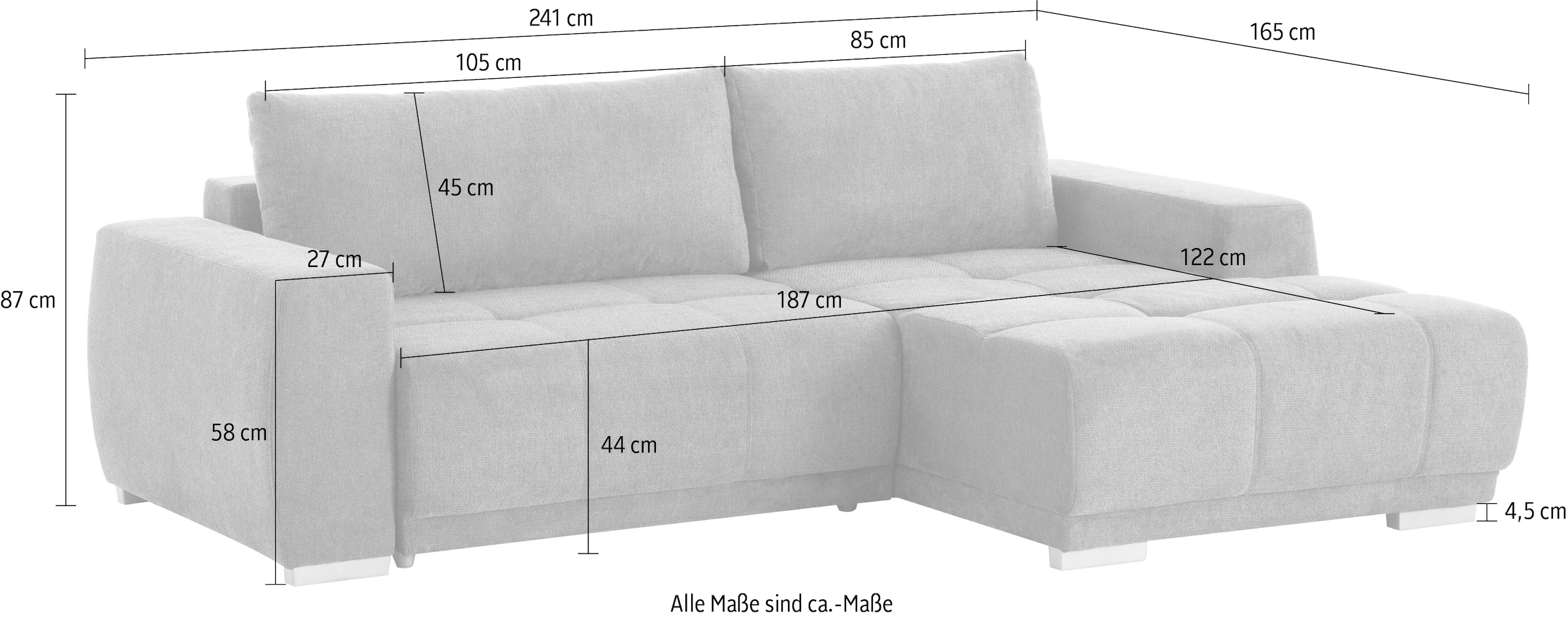 INOSIGN Ecksofa »Bolero L-Form«, wahlweise mit Bettfunktion & Bettkasten