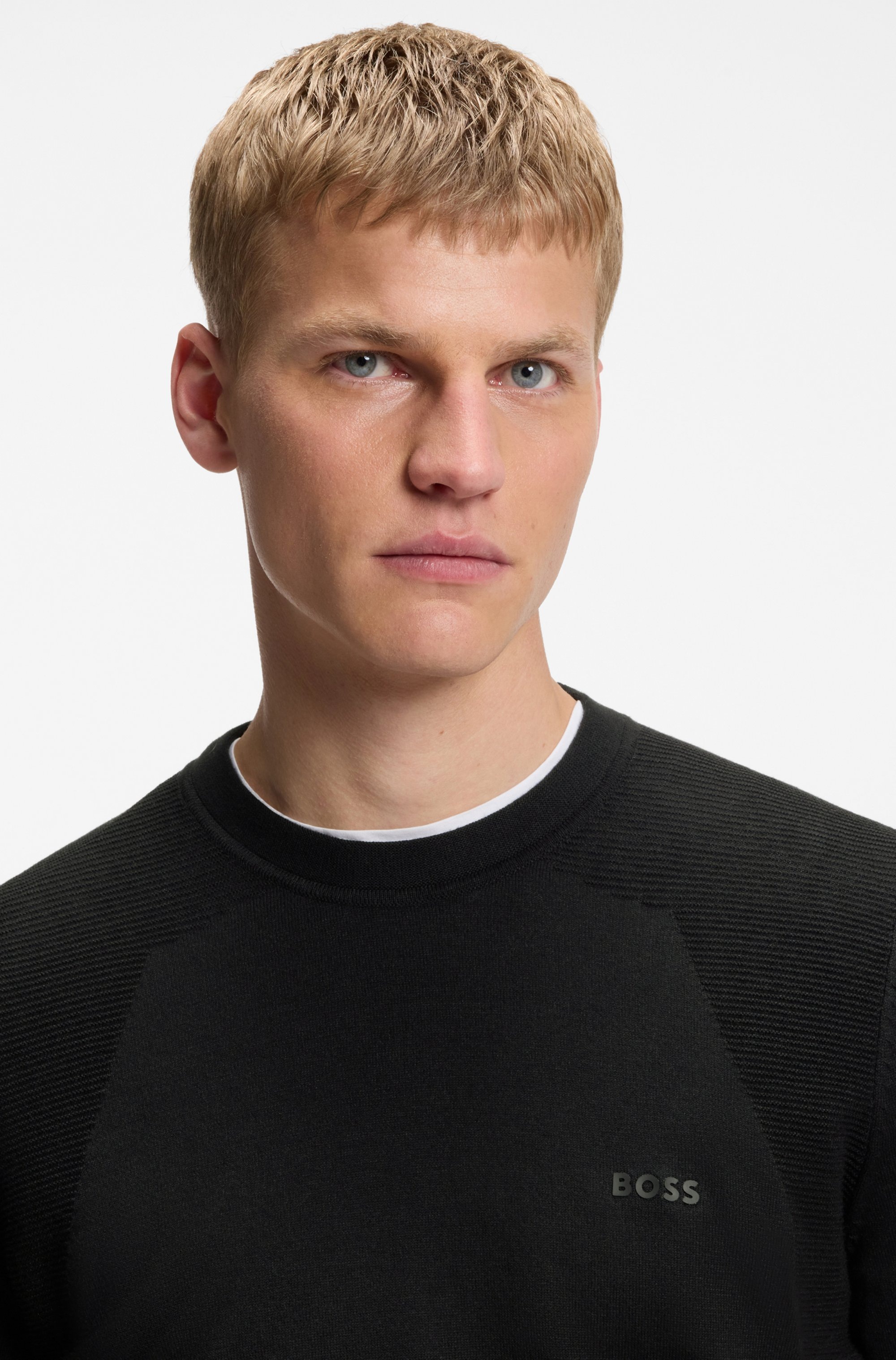 BOSS GREEN Strickpullover Rundhalsauswschnitt, Regular Fit, Struktur-Strick