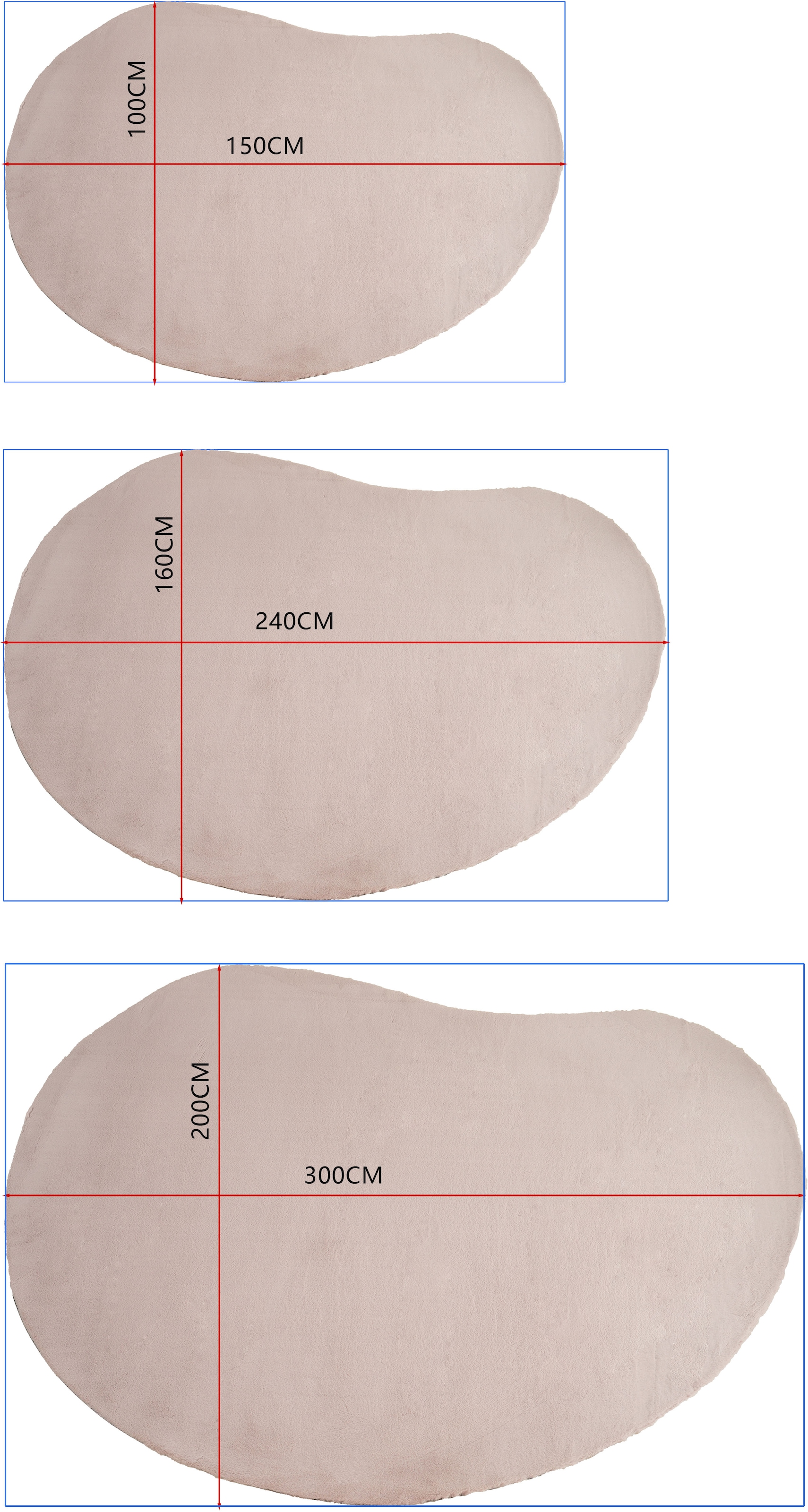 Bruno Banani Hochflor-Teppich »Rabbit 2 Bean, Kunstfell Teppich, Modern, besondere Form« U-förmig 25 mm Höhe Kaninchenfell-Haptik, Microfaser, Wohnzimmer, Schlafzimmer, Esszimmer