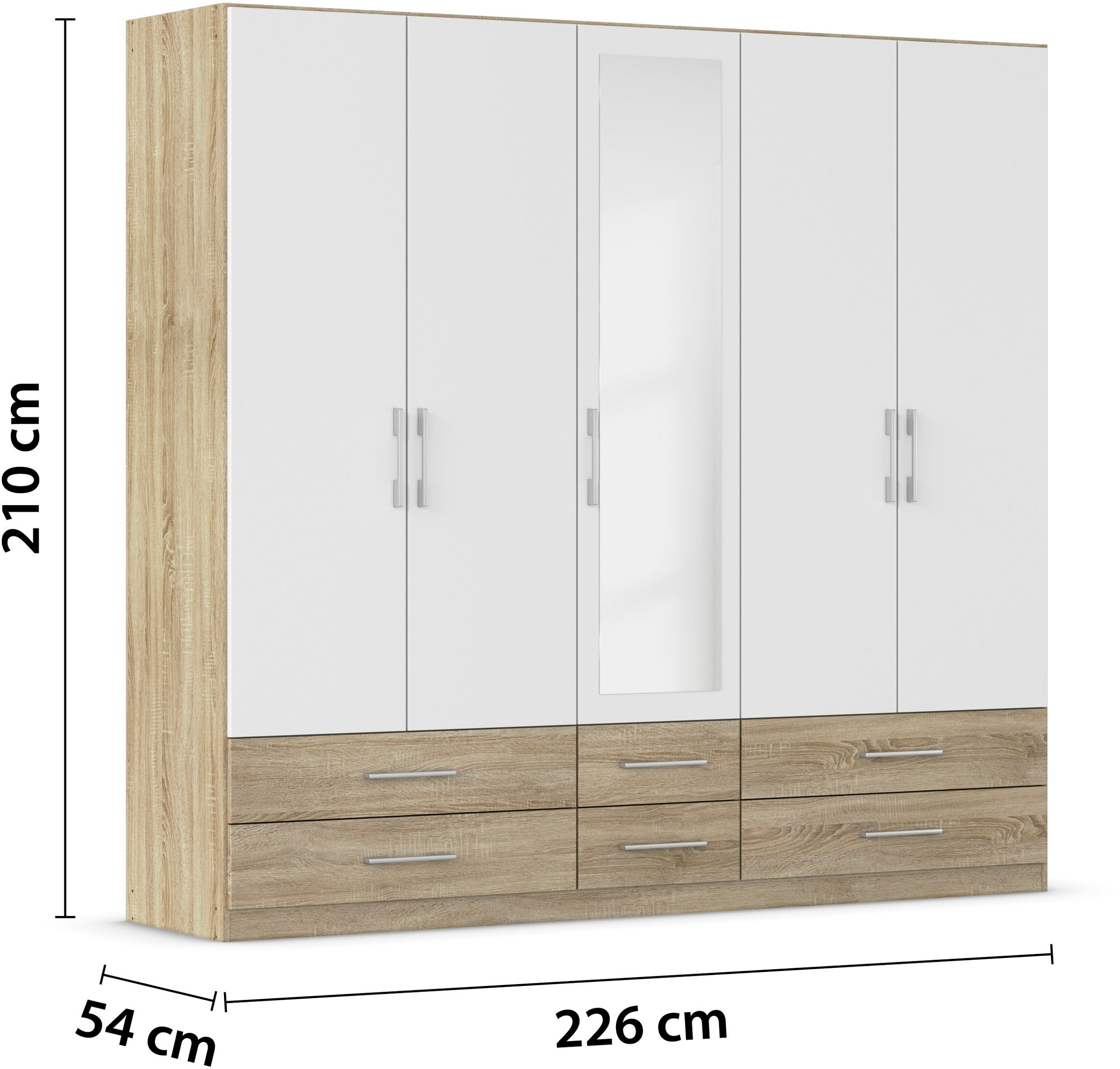 rauch Kleiderschrank »Schrank Garderobe Wäscheschrank HERSBRUCK in 2 Breiten« Breiten: 226 oder 271 cm, Höhe 210 cm,  mit 6 großzügigen Schubladen sowie Spiegeltüren MADE IN GERMANY