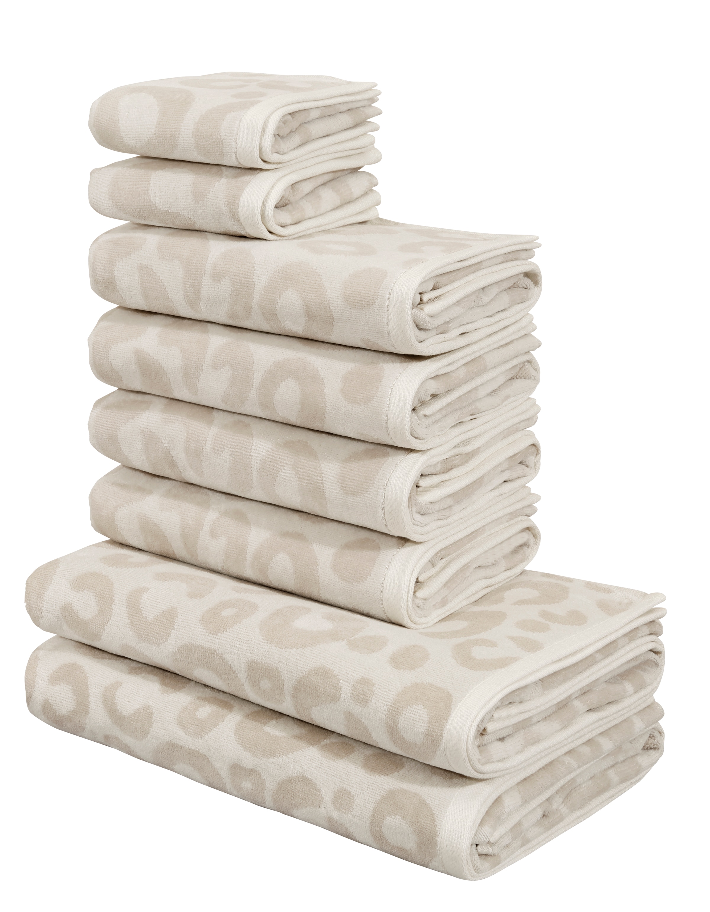 OTTO home Handtuch Set "Anna Leopardenmuster, 8-tlg Handtuch-Set, 100% Baumwolle" Set 8 Frottiervelours Duschtücher, Handtücher und Gästetücher, weich, modern, Animal Print