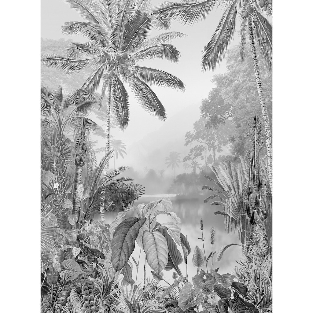 Komar Vliestapete »Lac Tropical Black & White«, 200x270 cm (Breite x Höhe), Vliestapete, 100 cm Bahnbreite
