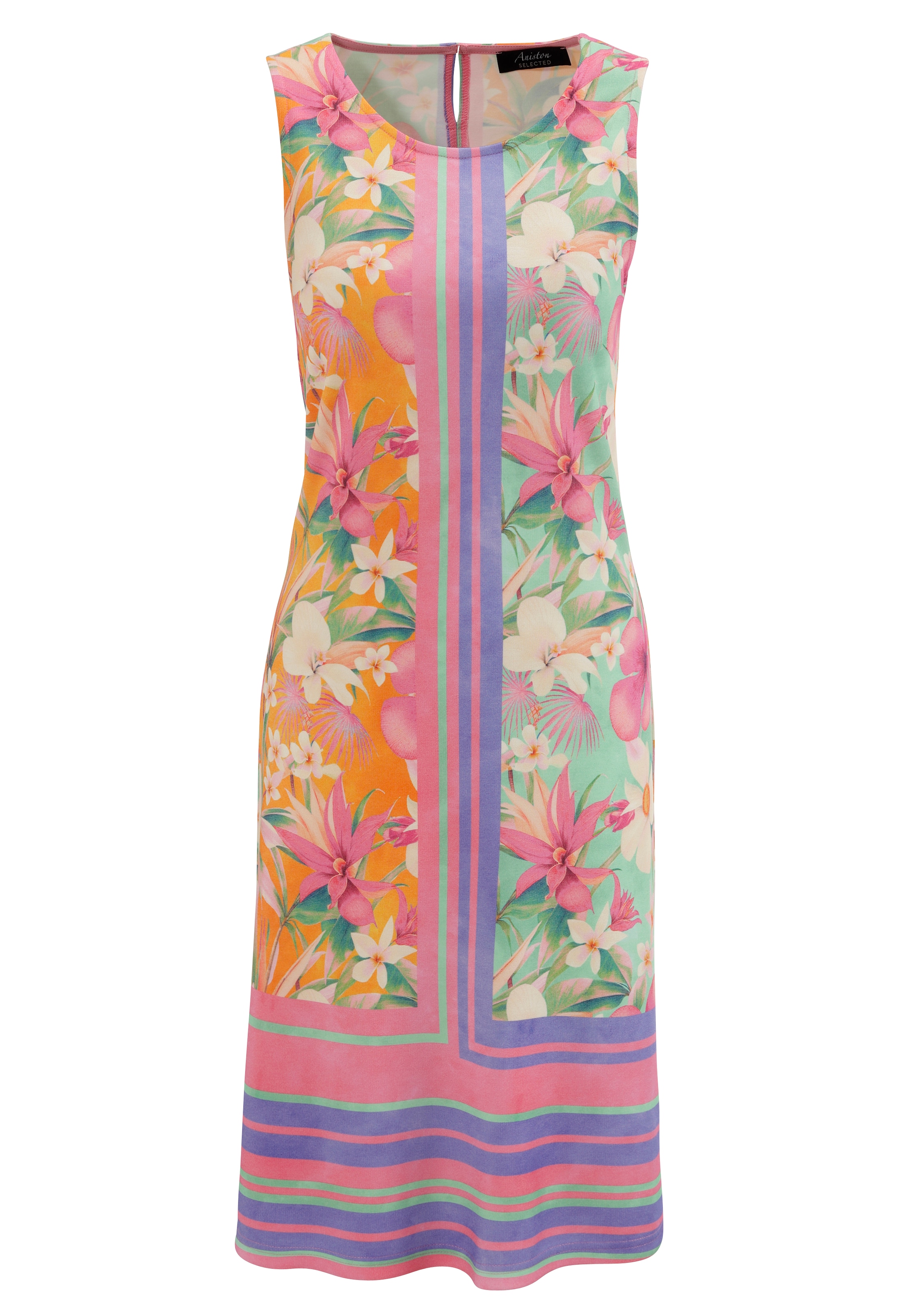 Aniston SELECTED Sommerkleid, mit modischen Druck und gestreifter Bordüre am Saum