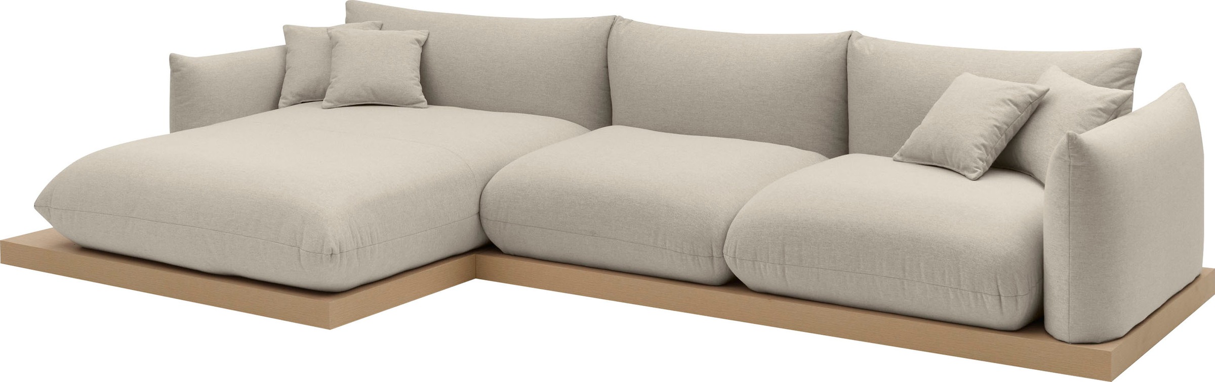 OTTO home Ecksofa »Kalix, Polsterecke mit kräftigem Holz-Plateau, moderne Couch in L-Form«, wahlweise Recamiere links o. rechts, Strukturstoff, hoher Sitzkomfort
