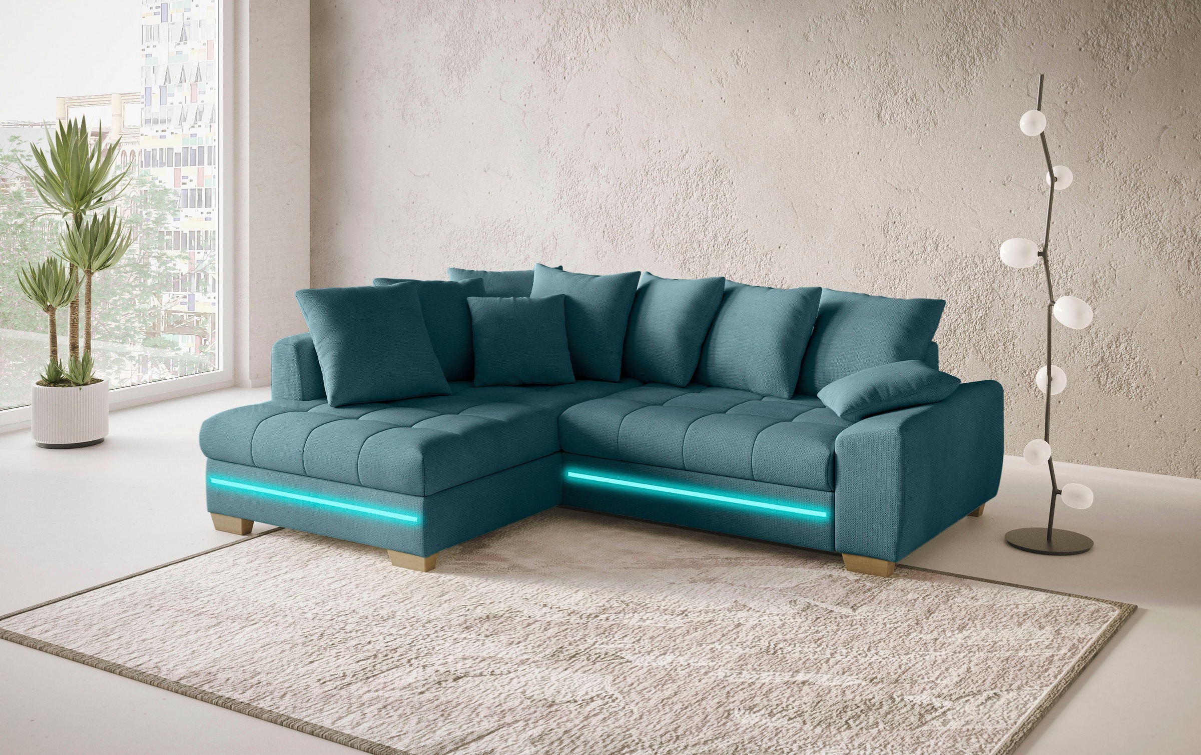 Mr. Couch Ecksofa »Nikita II, L-Form«, mit Kaltschaum, RGB-LED Beleuchtung, wahlweise mit Bett, Bettkasten
