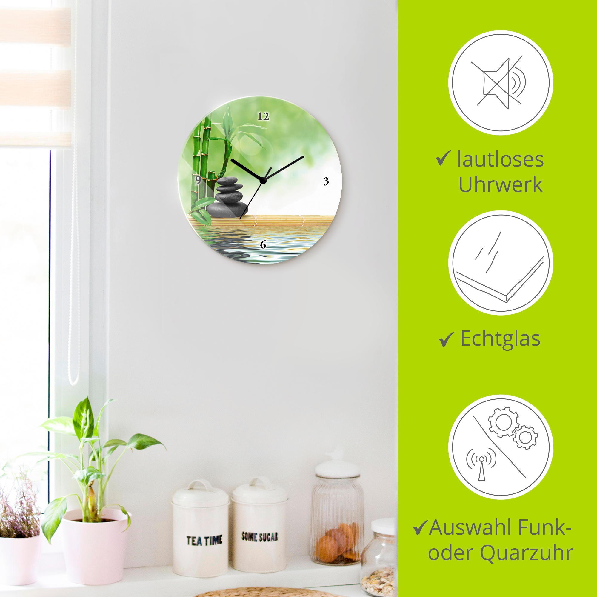 Artland Wanduhr »Spa Konzept Zen Basaltsteine« wahlweise mit  Quarz- oder Funkuhrwerk, lautlos ohne Tickgeräusche