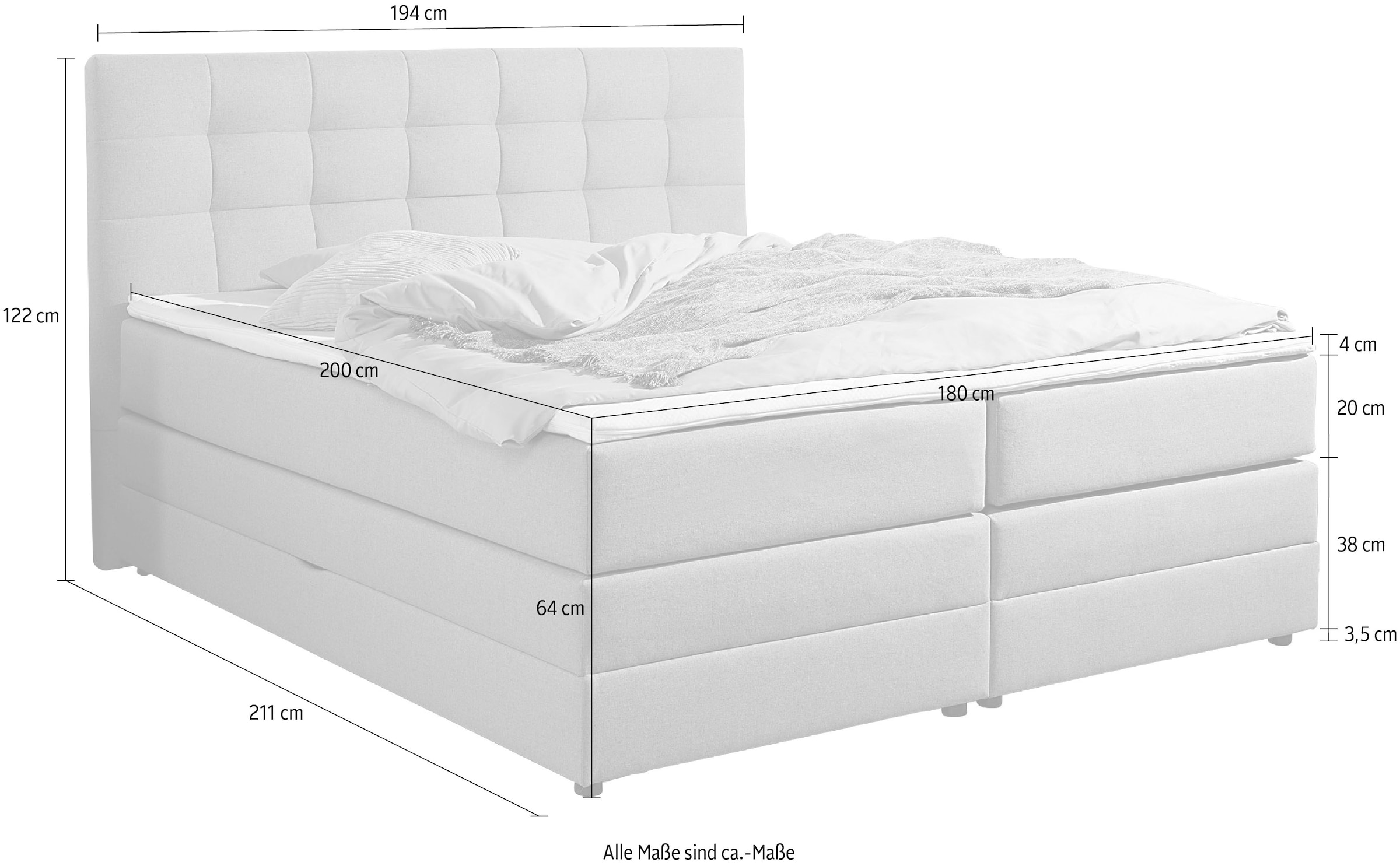 Places of Style Boxspringbett »Ethan«, inkl. Topper und geräumigen Bettkasten erhältlich in H2, H3 und H4