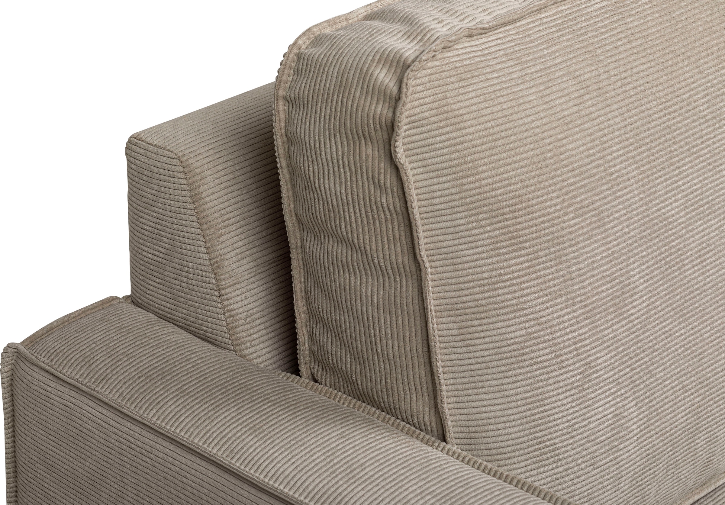 Places of Style Ecksofa »Pinto, 290 cm, Cord, Chenille, Lederoptik, Ottomane links / rechts«, mit Keder, schwarze Metallfüße, Wellenunterfederung
