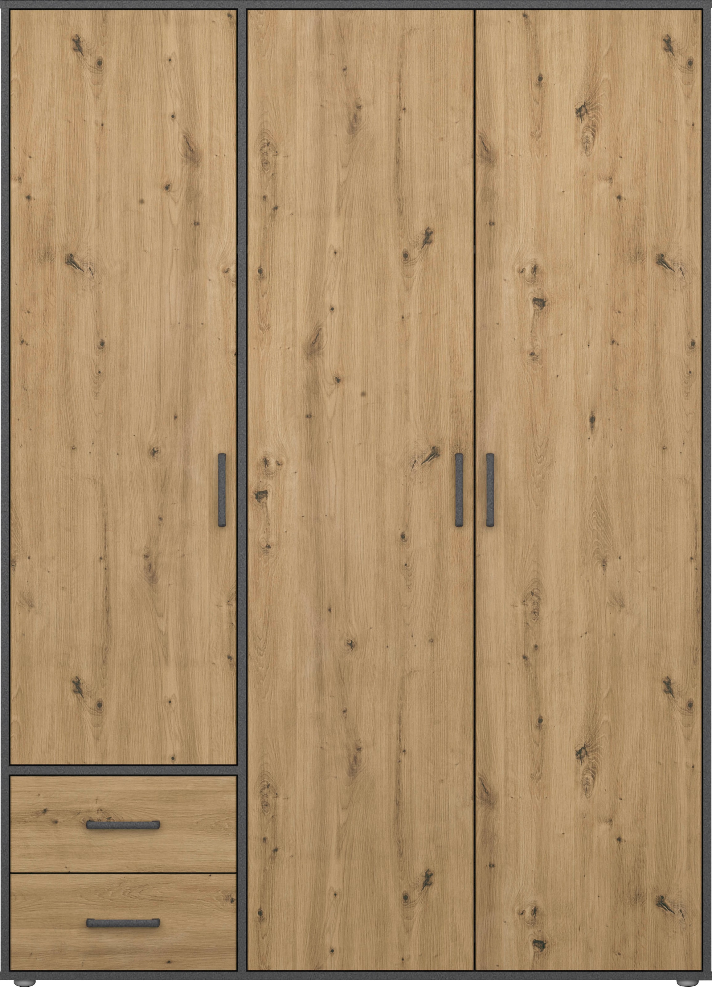 rauch Drehtürenschrank »Kleiderschrank Schrank Garderobe Wäscheschrank VOYAGER«, (in 3 verschiedenen Ausstattungen BASIC/CLASSIC/PREMIUM), moderne Griffe in Graumetallic mit Außenschubkästen MADE IN GERMANY