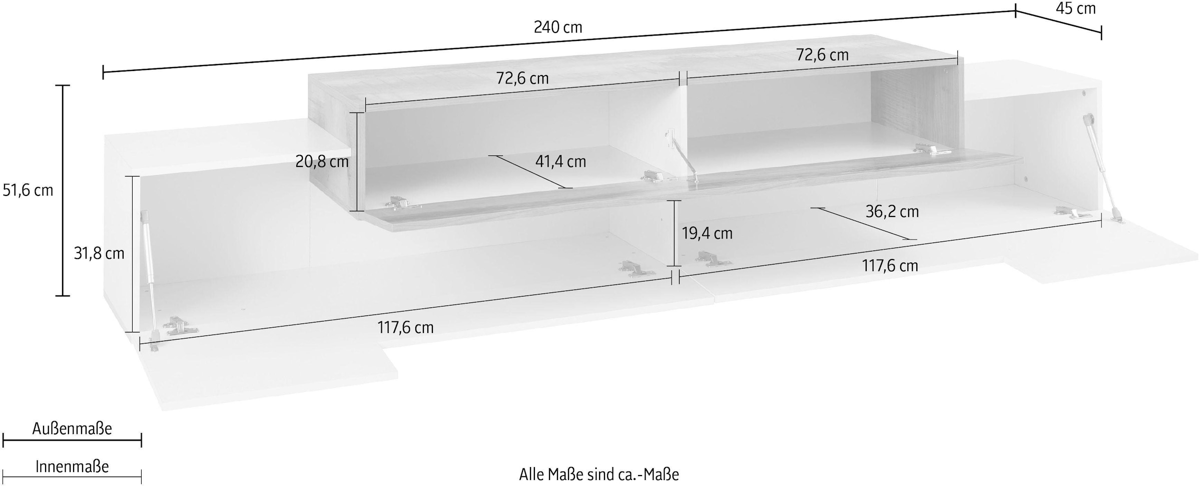 INOSIGN Lowboard »Coro,Lowboard,TV-Kommode,TV-Möbel,TV-Bank«, mit 3 Klappen, (B/T/H) 240x45x51,6 cm