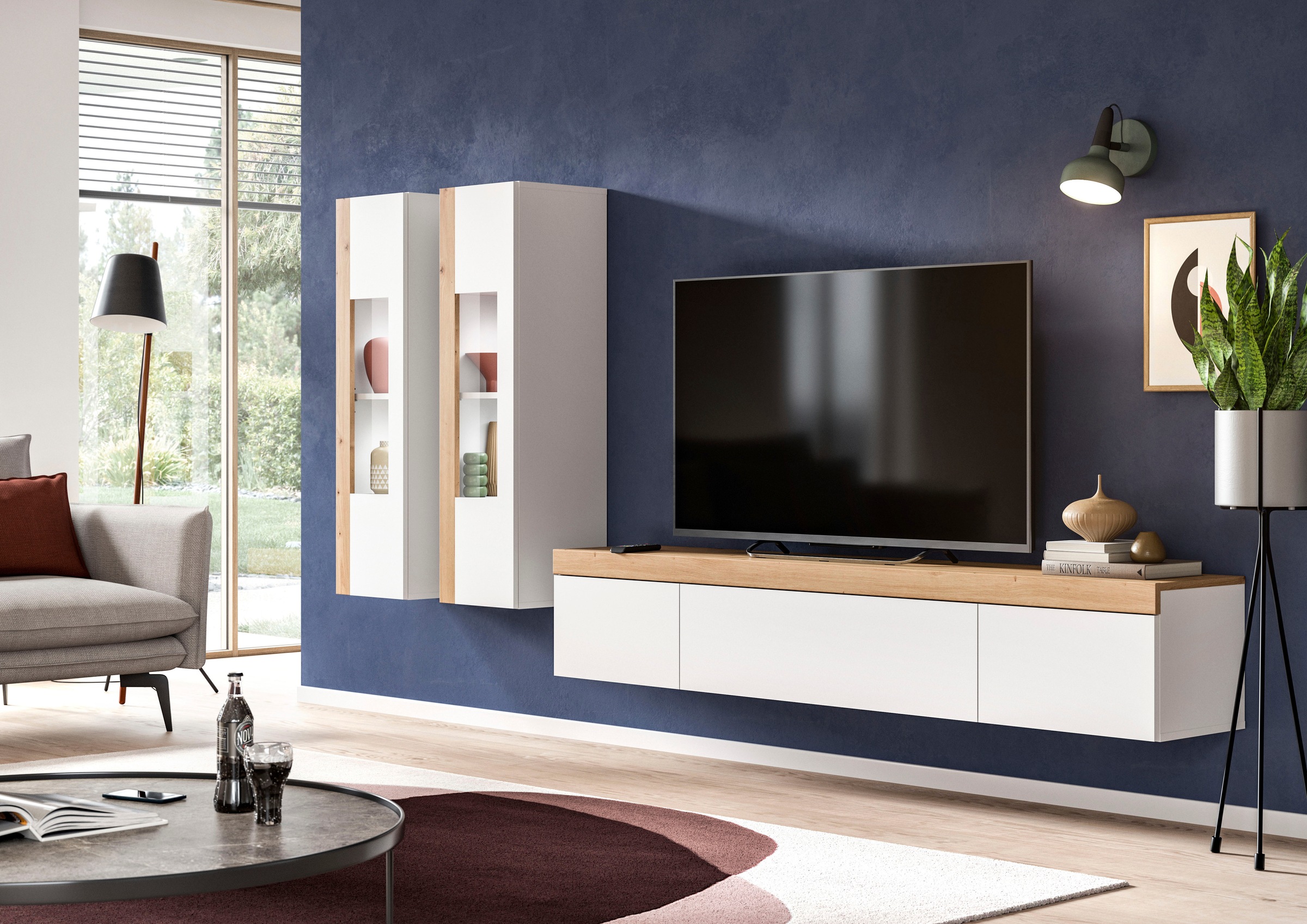 INOSIGN Wohnwand »Svala, Breite 180 cm, Wohnkombination«, (Set, 2 St.), stehend u. hängend montierbar,Vitrinenschrank, Lowboard