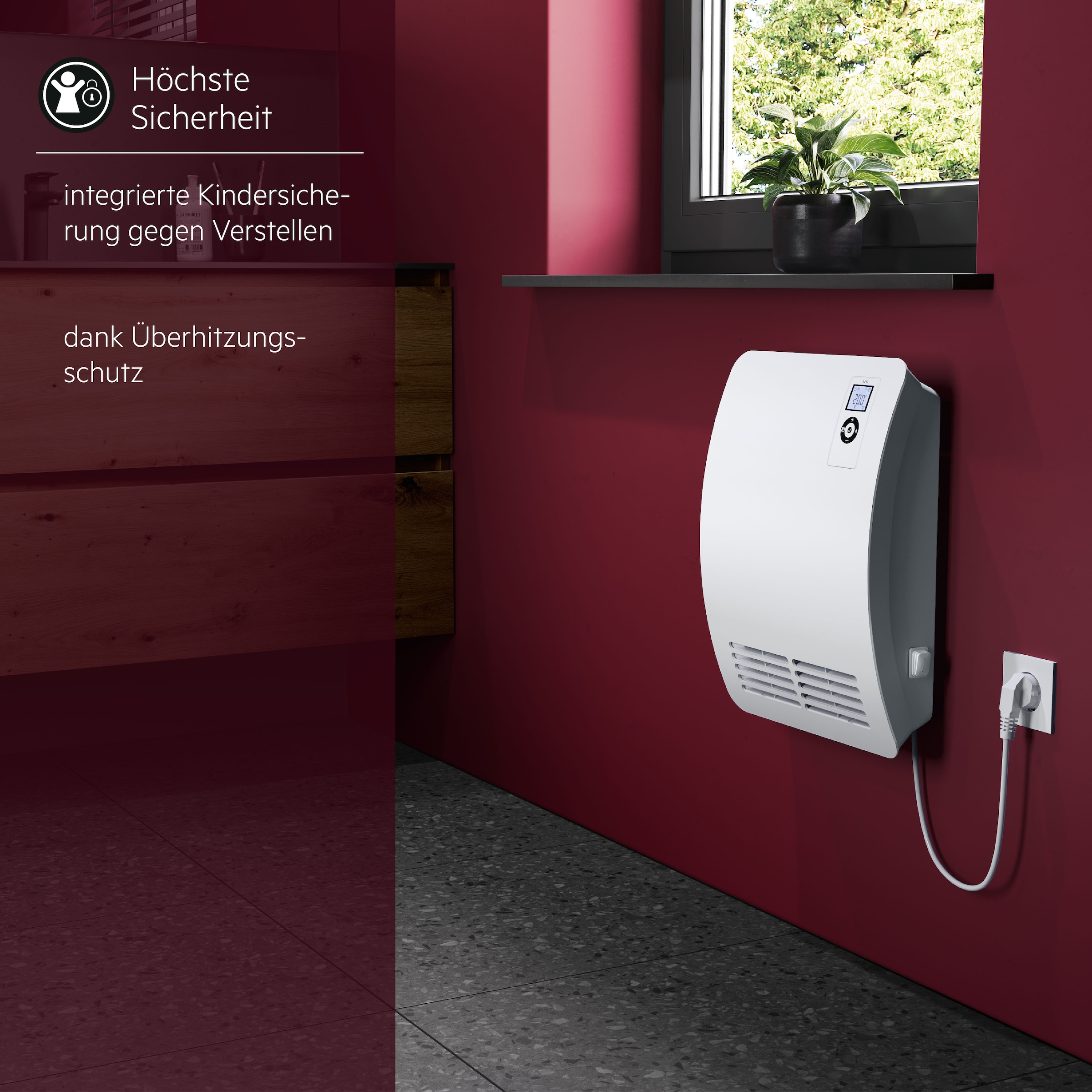 AEG Haustechnik Heizlüfter »»VH Comfort«, energiesparend, 2000W für ca. 25 m², LC-Display« Wochenzeitschaltuhr, 120 Min. Timer, Silent Mode, Bad, (EU-Stecker)