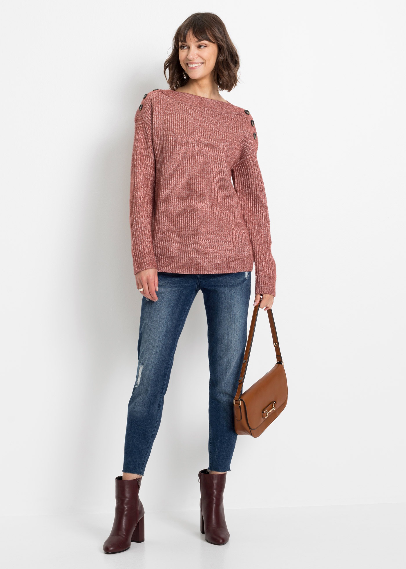 bonprix Strickpullover »Pullover mit Knöpfen« aus Polyester, mit Knopfverzierung, Oversize-Passform