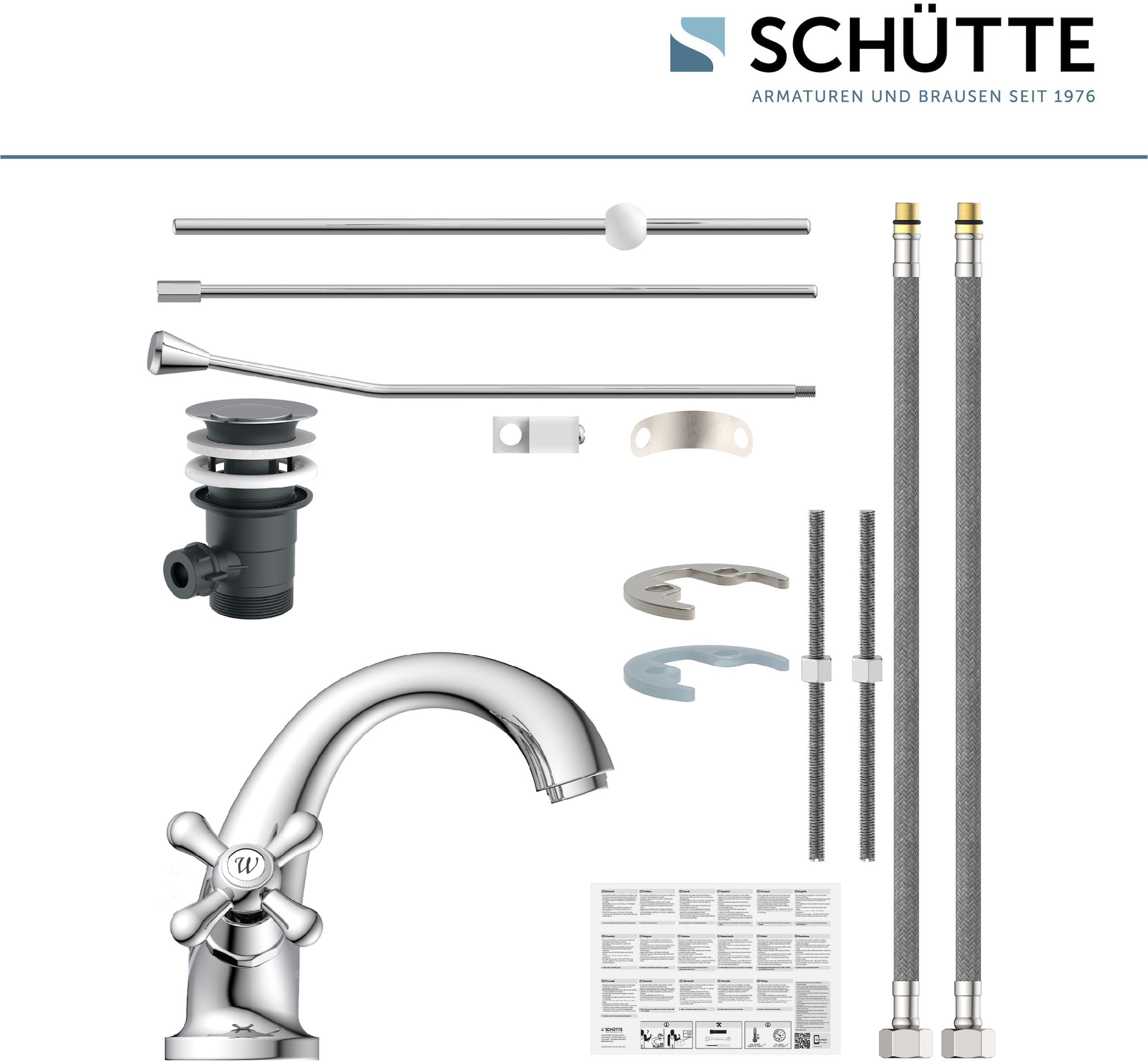 Schütte Waschtischarmatur »Elk«, mit Zugstange, mit Ablaufgarnitur, Mischbatterie, Chrom