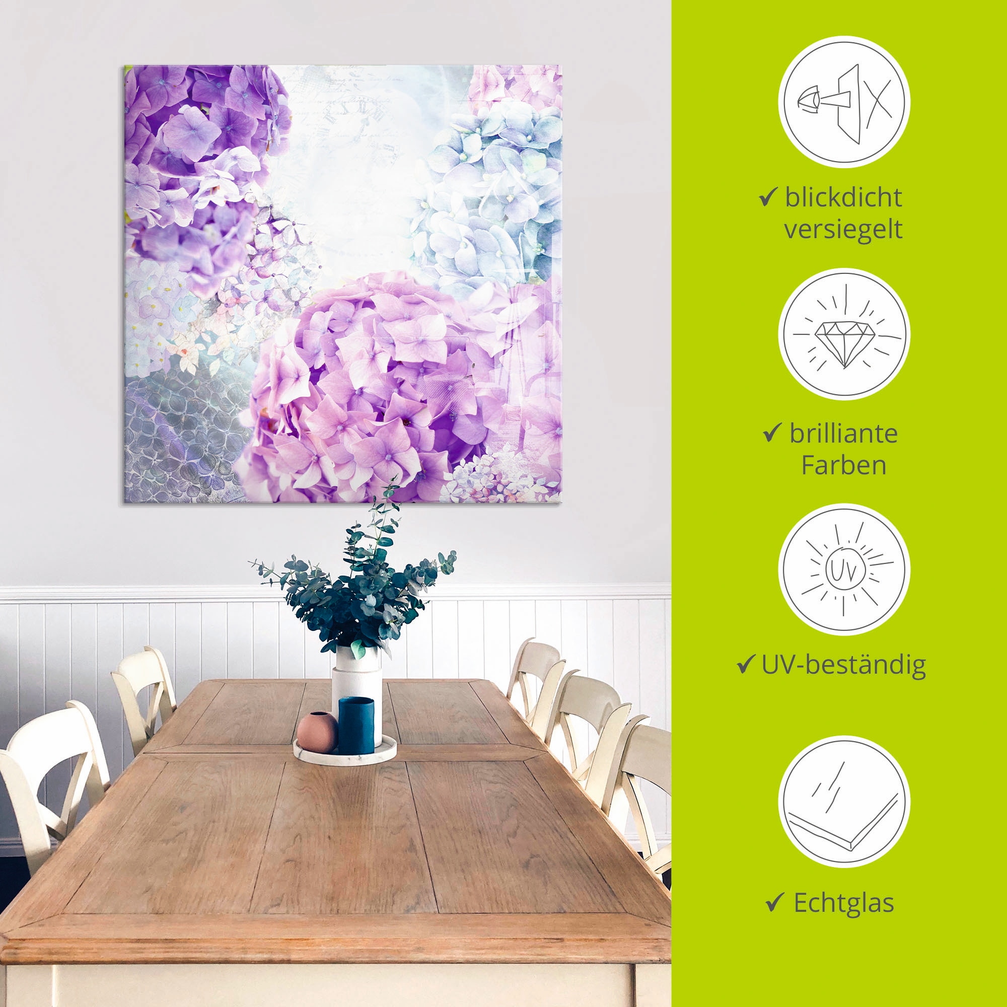 Artland Glasbild »Blau und Pink Hortensie« 1 Stk. tlg. in verschiedenen Größen