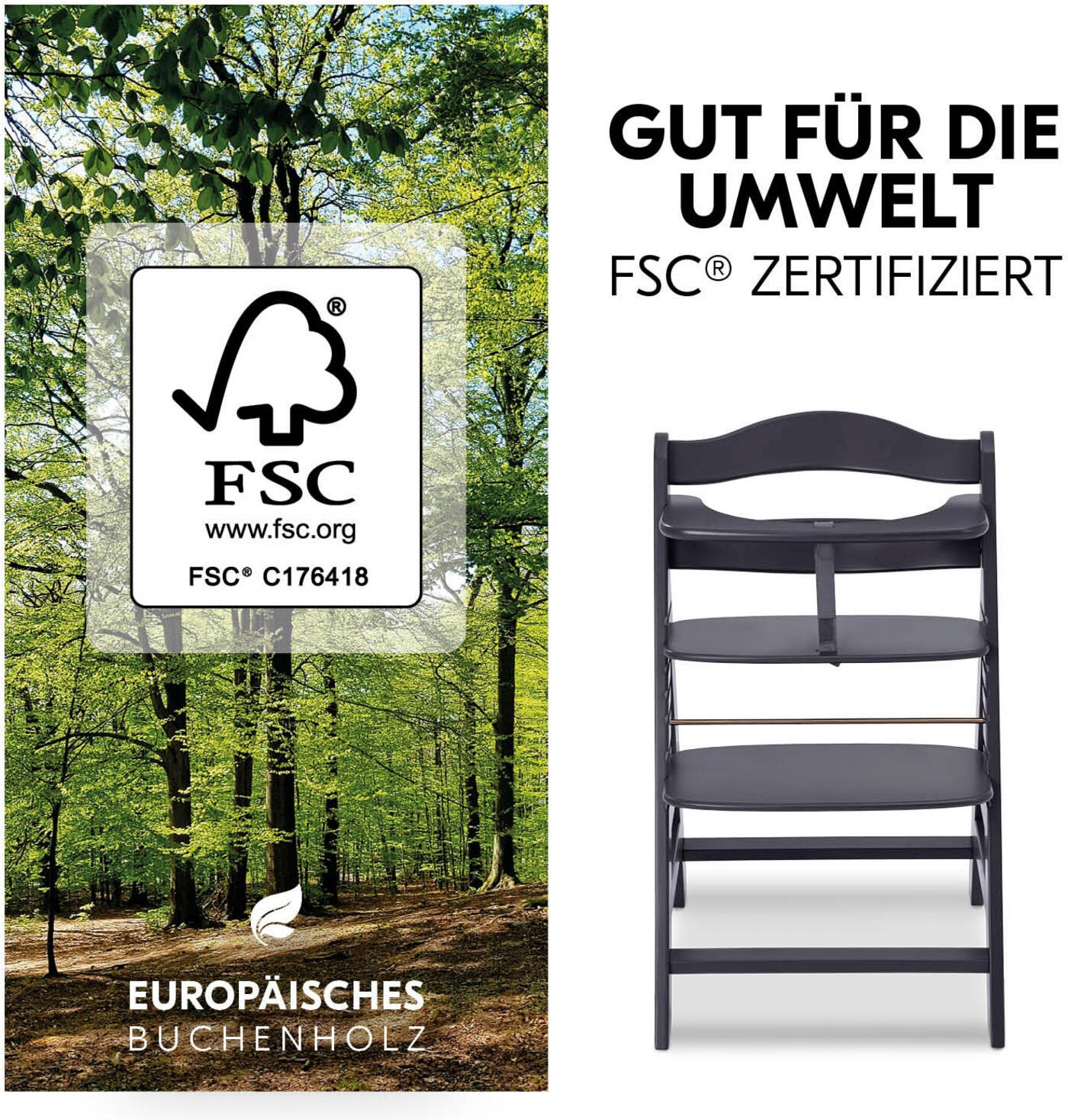 Hauck Hochstuhl »Alpha Newborn Set Plus, Dark Grey«, mit Newborn Aufsatz; FSC® - schützt Wald - weltweit