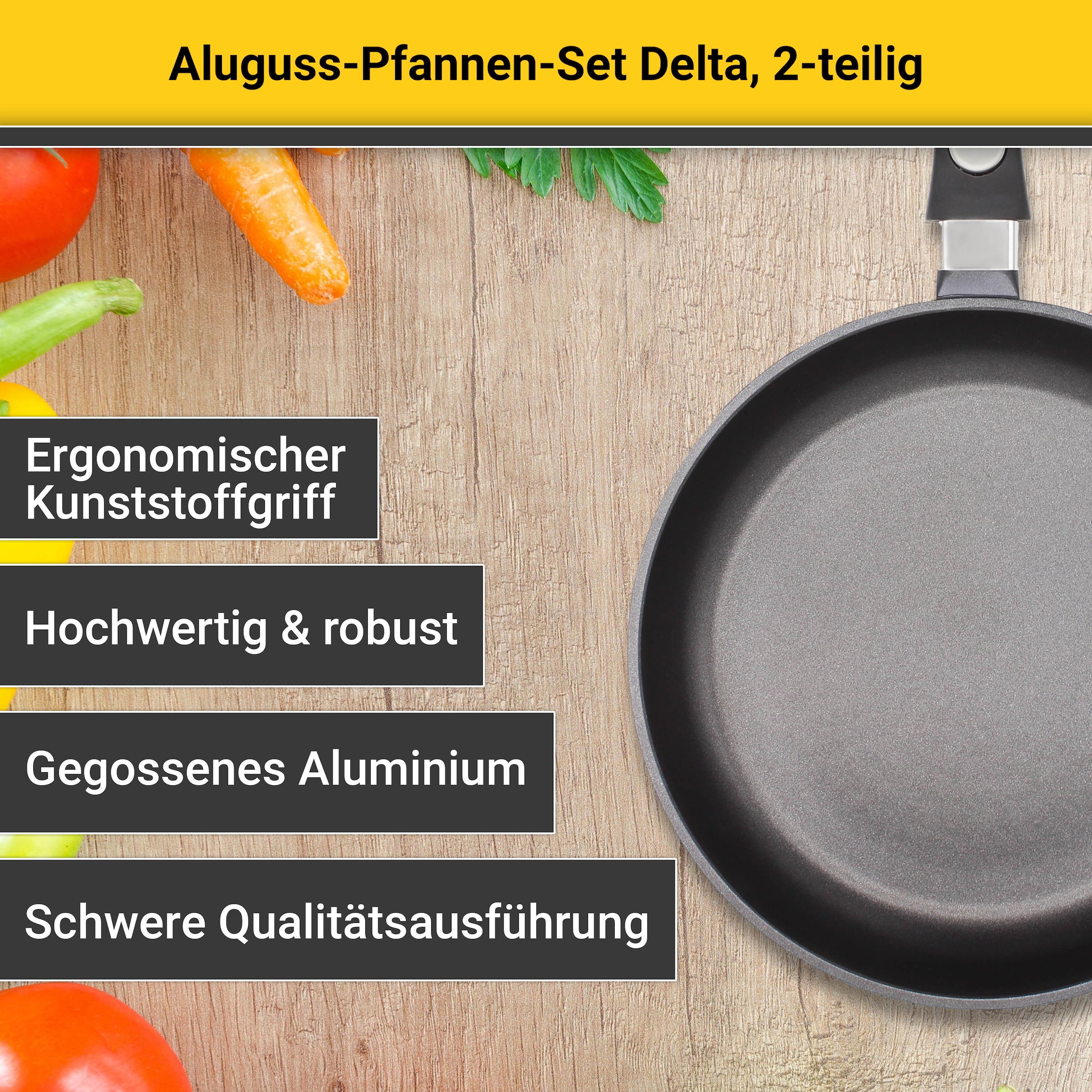 Krüger Pfannen-Set »Delta« Aluminiumguss Set, 2 Stk. tlg. Ø 24/28 cm, Induktion