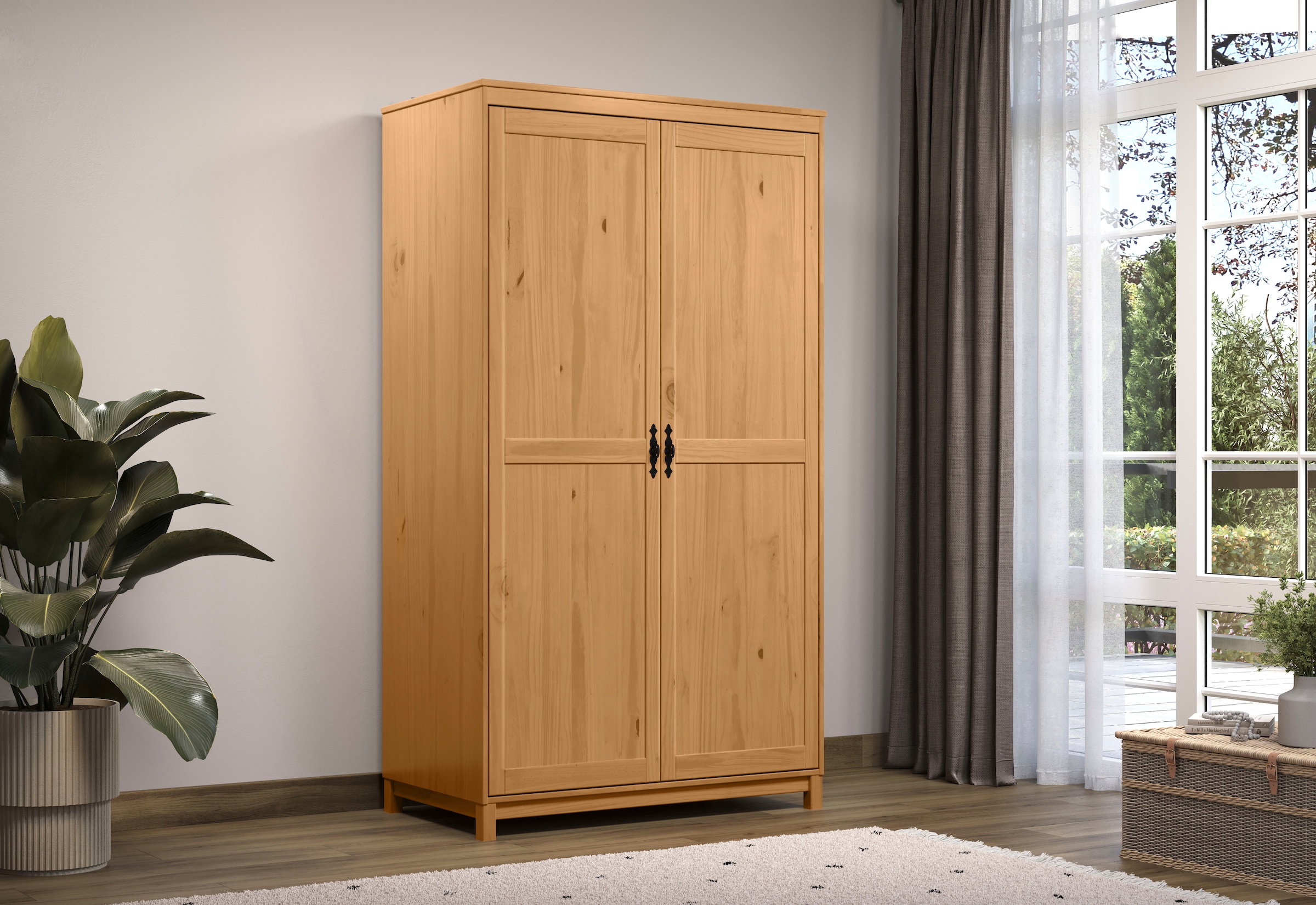 Home affaire Kleiderschrank »Sandnes«, (1 St.), Massivholz Schlafzimmerschrank mit besonderen Metallgriffen