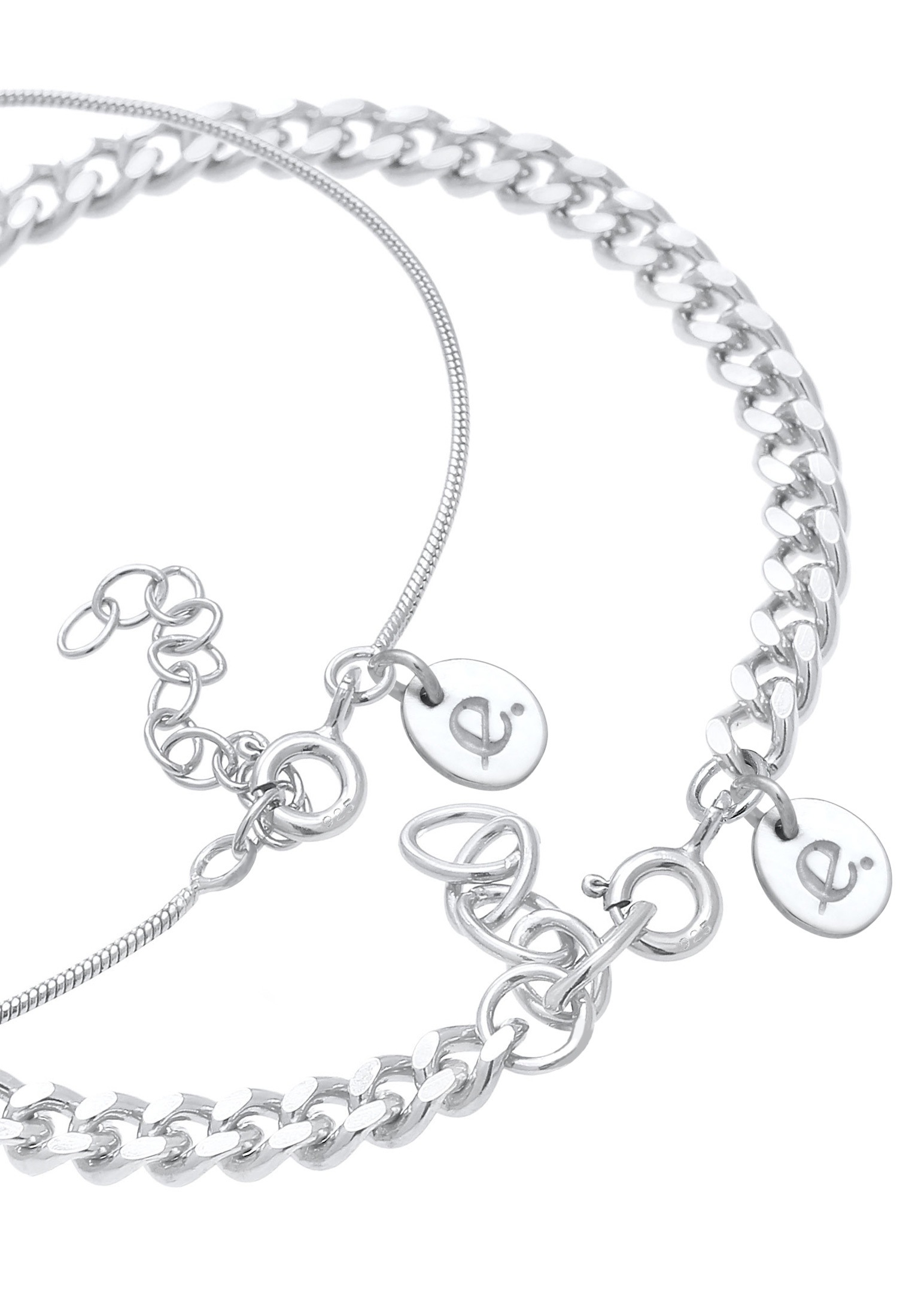 Elli Premium Armketten Set »Armband Panzerkette Gliederkette Rund (2 tlg) 925 Silber«