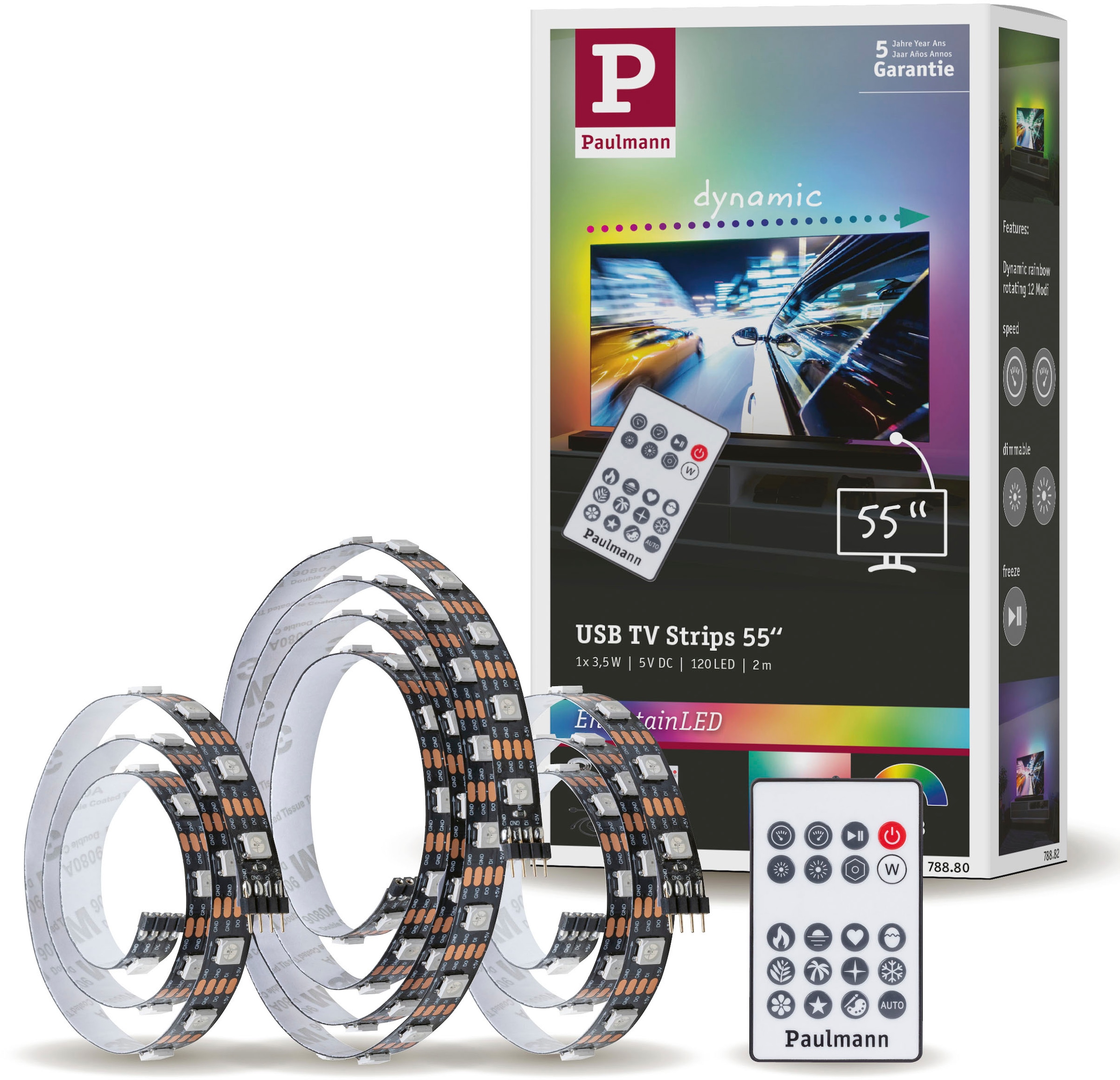 Paulmann LED-Streifen »USB LED Strip TV-Beleuchtung 55 Zoll 2m Dynamic Rainbow RGB 3,5W«, 1 St.-flammig