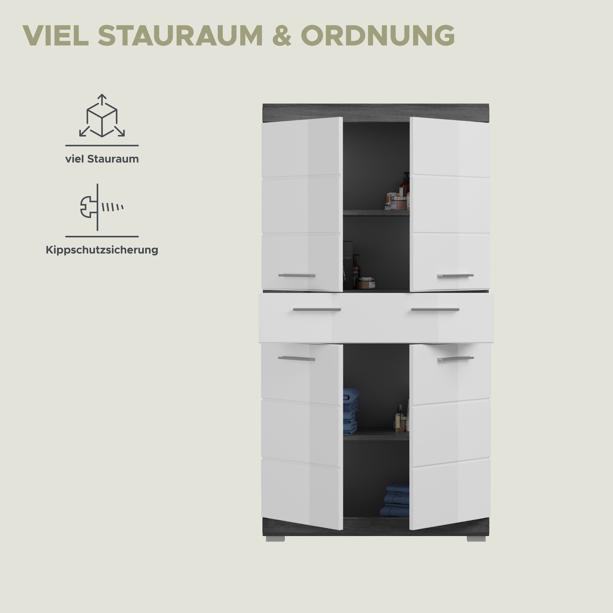 welltime Midischrank »SIENA, Breite 74cm, 4 Türen, 1 Schubkasten, 4 Fächer, MDF-Front« TOPSELLER!,  in verschiedenen Farben erhältlich, Badmöbel, Badschrank, Schrank, Bad