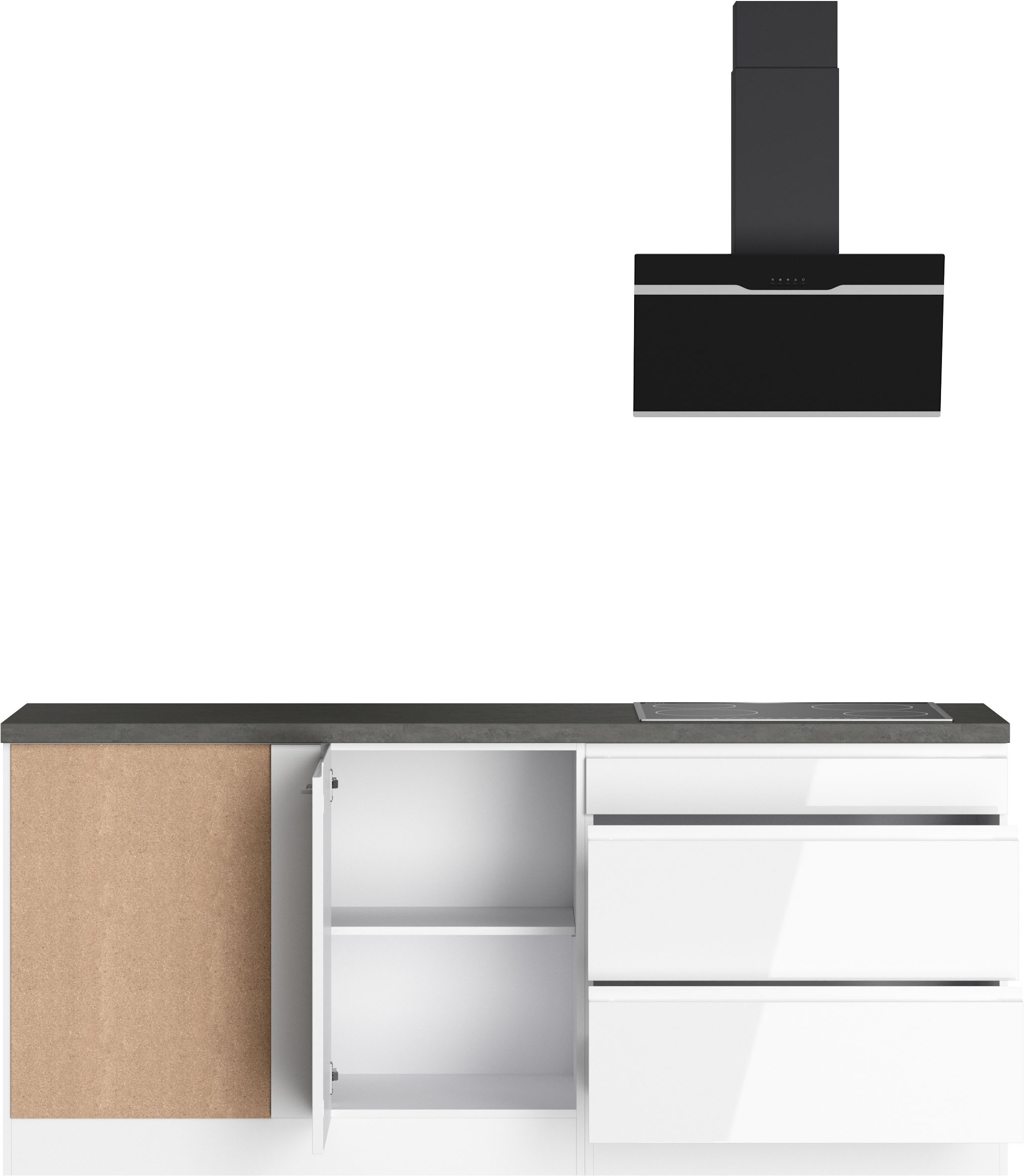 KOCHSTATION »KS-Virginia,neu in verbesserter Ausführung« Arbeitsplatte 38 mm stark, Stauraum, Softclose,  Stellbreite 230/190 cm, Soft-Close, ohne E-Geräte