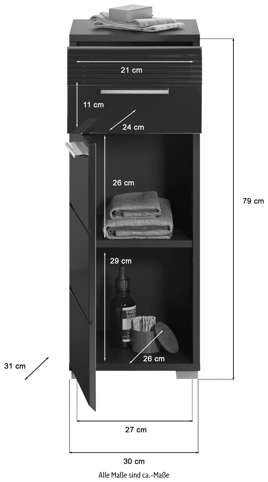 INOSIGN Unterschrank »Malmö, Breite 30 cm, 1 Tür (Türanschlag wechselbar), 1 Schubkasten«, in verschiedenen Farben erhältlich, Badmöbel, Badschrank, Kommode, Bad