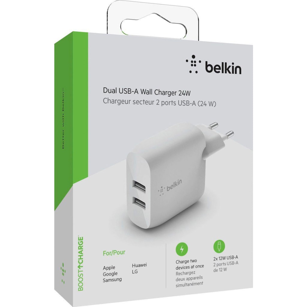 Belkin Smartphone-Ladegerät »BOOST↑CHARGE 24 W USB-A-Netzladegerät mit zwei Anschlüssen«