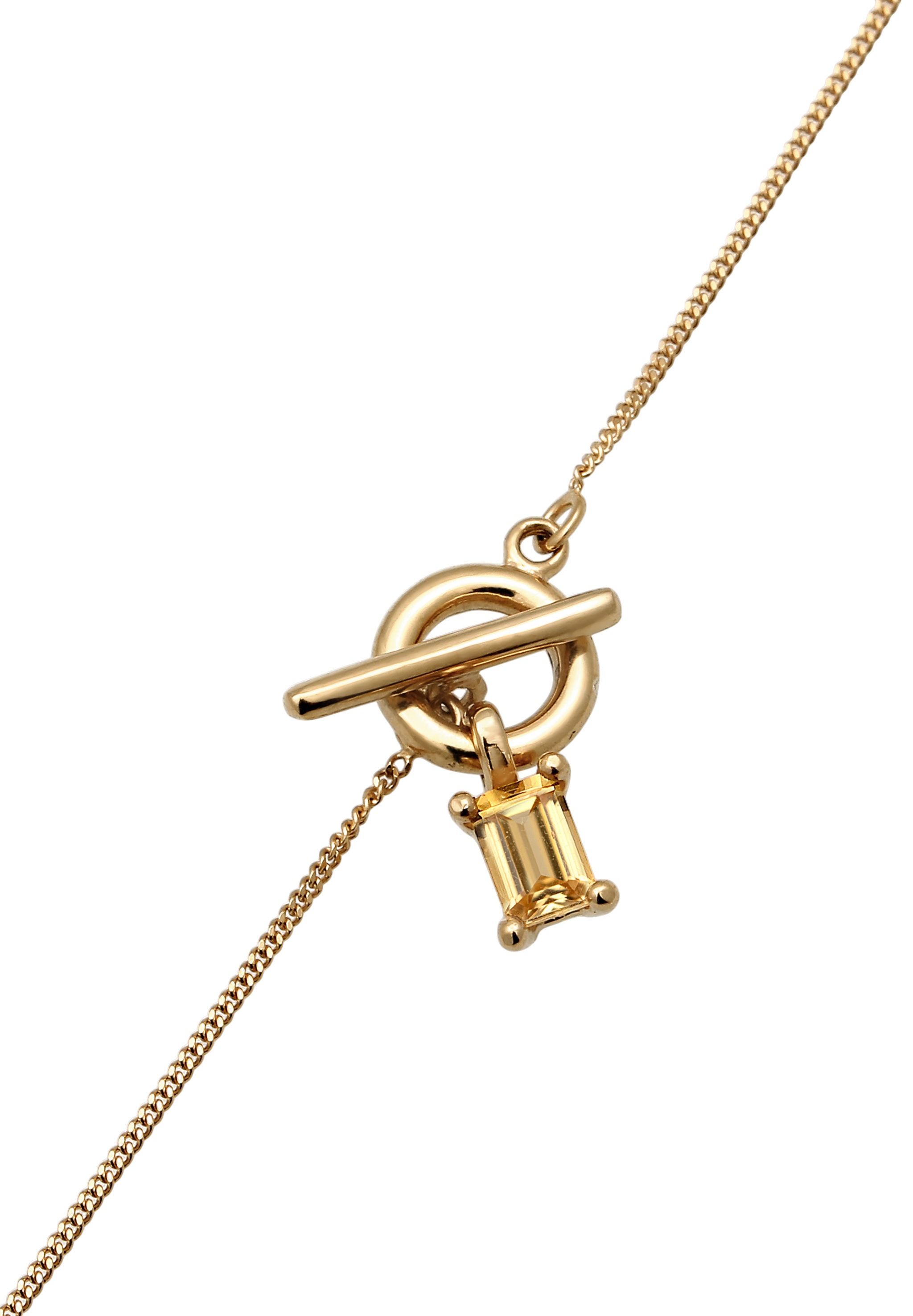 Elli Y-Kette »Halskette Knebelverschluss mit Citrin Gelb 925 Sterling Silber vergoldet«