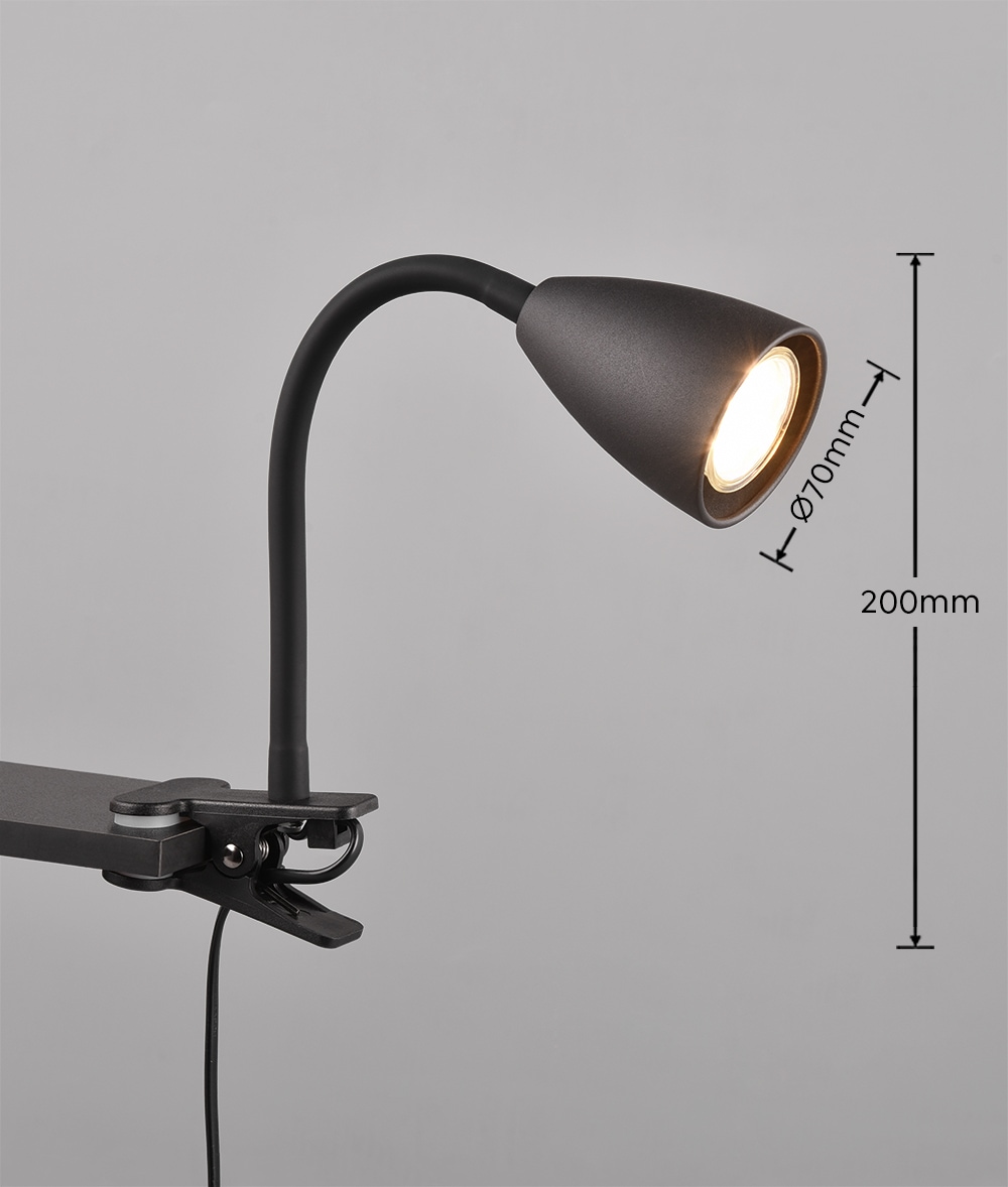 TRIO Leuchten Klemmleuchte »WANDA Leselampe mit Klemmhalterung exkl. 1xGU10 max 10W Schnurschalter« GU10 1 Stk. warmweiß - kaltweiß flexibel verstellbar, ideal für Büro Regal Schreibtisch Arbeitsplatz