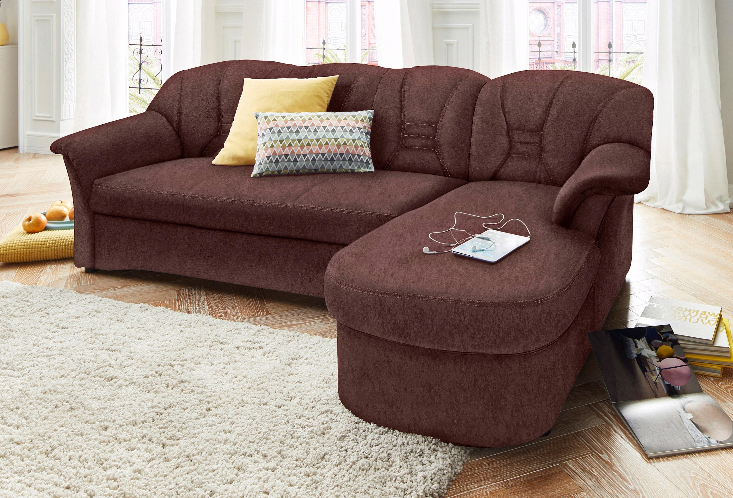 DOMO collection Ecksofa »Elva, zeitlose Formensprache, elegante Rückensteppung, L-Form«, wahlweise mit Bettfunktion und Federkern