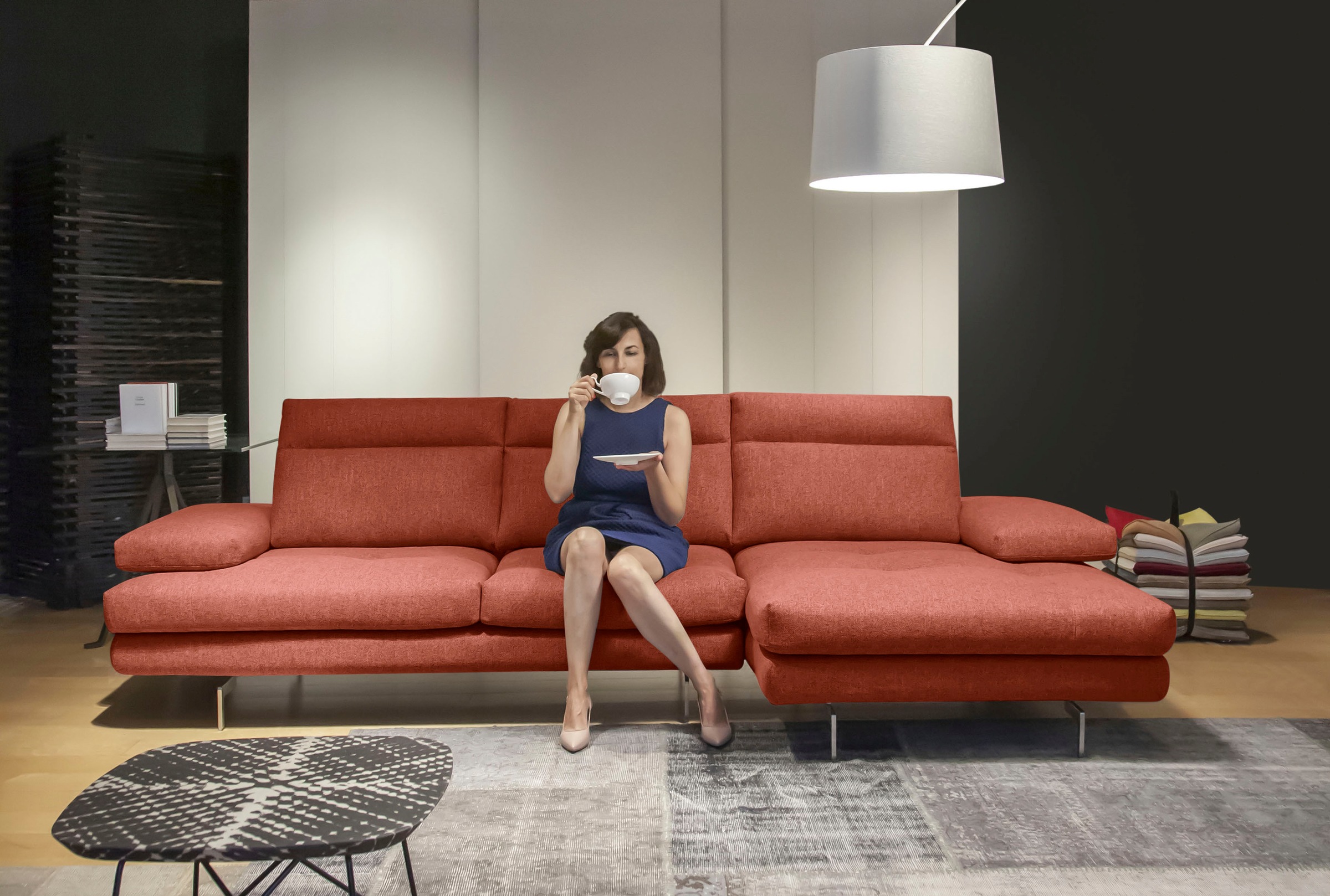 CALIA ITALIA Ecksofa »Toby Wing, Komfortsofa der Extraklasse, bequem, L-Form«, inklusive Sitztiefenverstellung, Füße in chrom glänzend