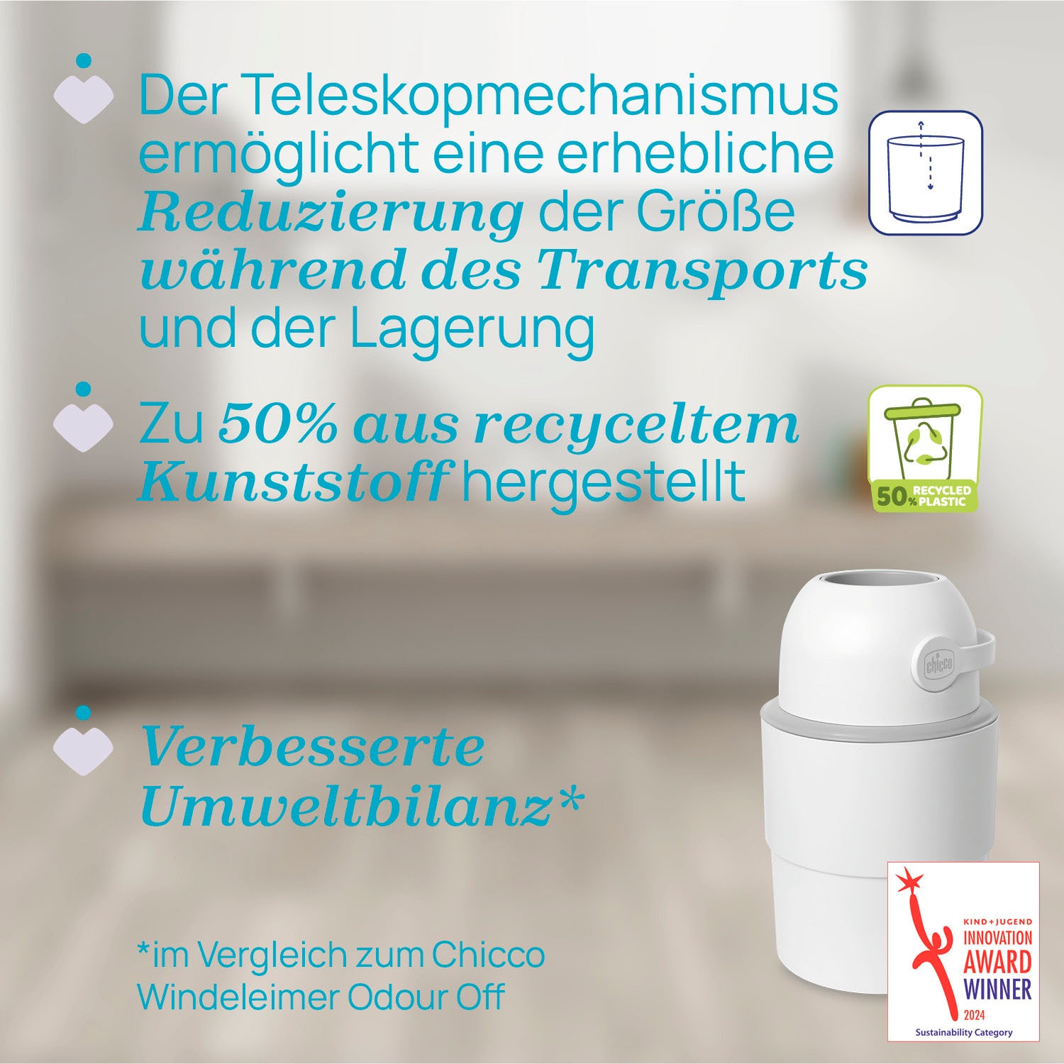 Chicco Windeleimer »Odour Off«, inkl. 1 Pack Müllbeutel Odouzr off; teilweise aus recyceltem Material