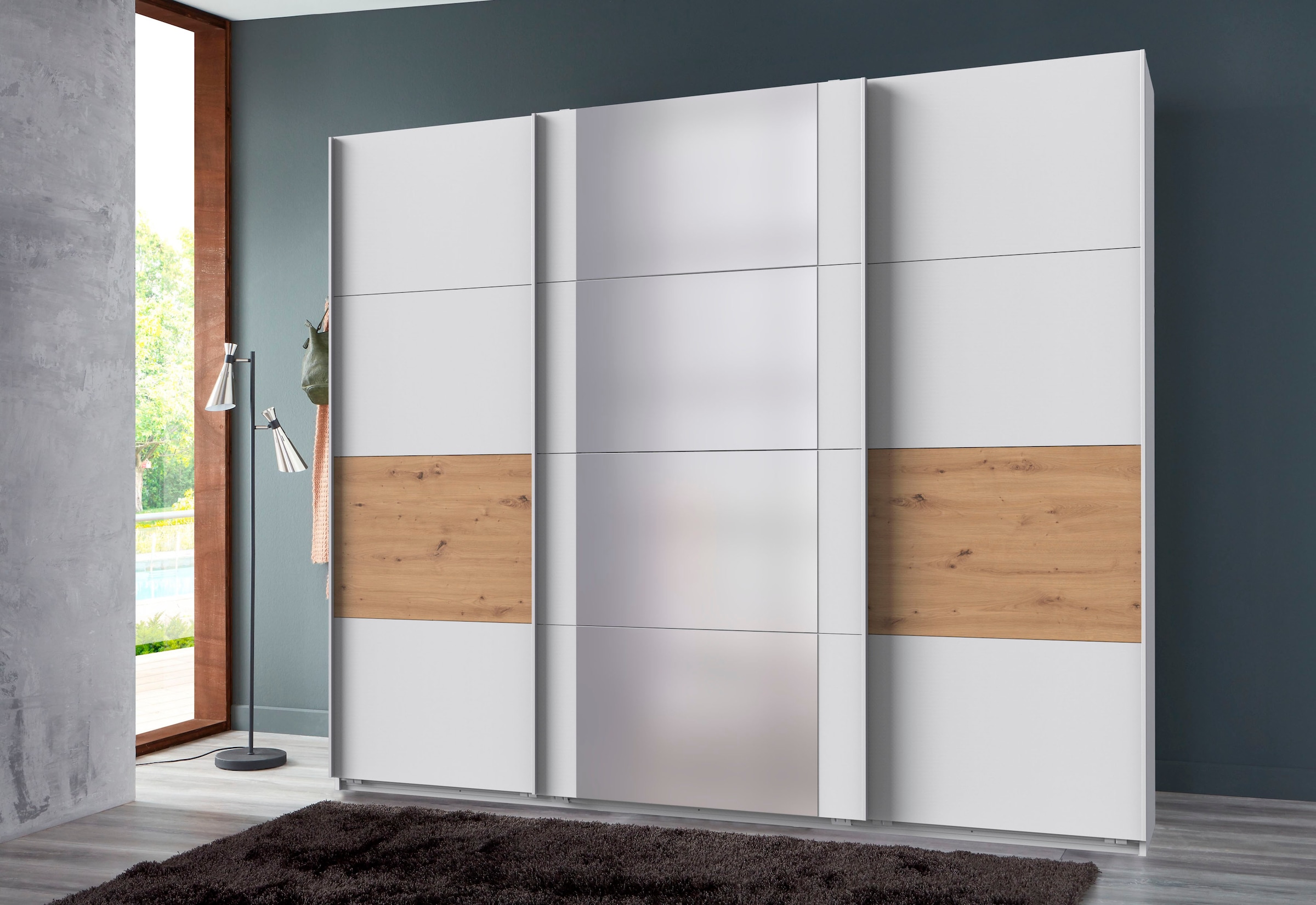 Wimex Schwebetürenschrank »Barmbek Schlafzimmerschrank BESTSELLER Garderobenschrank« Kleiderschrank mit 2 Stoffboxen und 2 zusätzlichen Böden, Spiegeltür