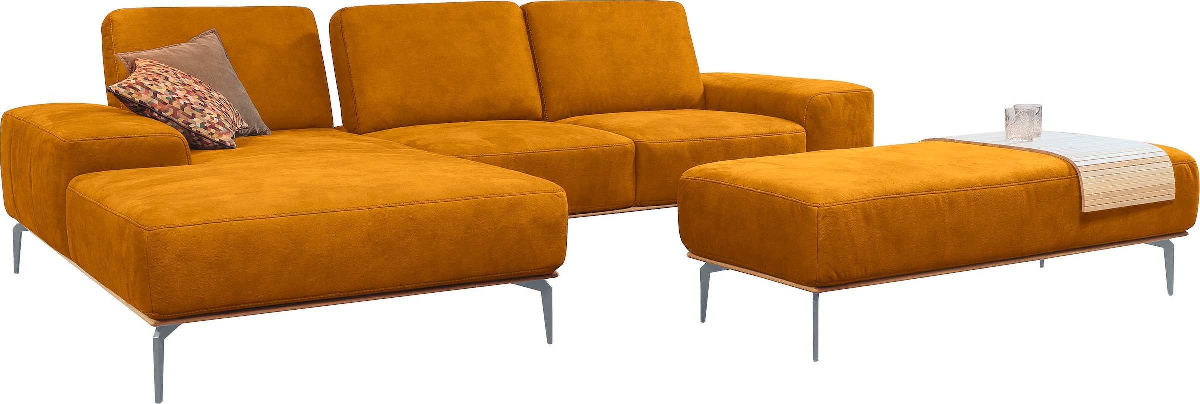 W.SCHILLIG Polsterhocker »run« mit elegantem Holzsockel, Füße in Silber matt, Breite 150 cm