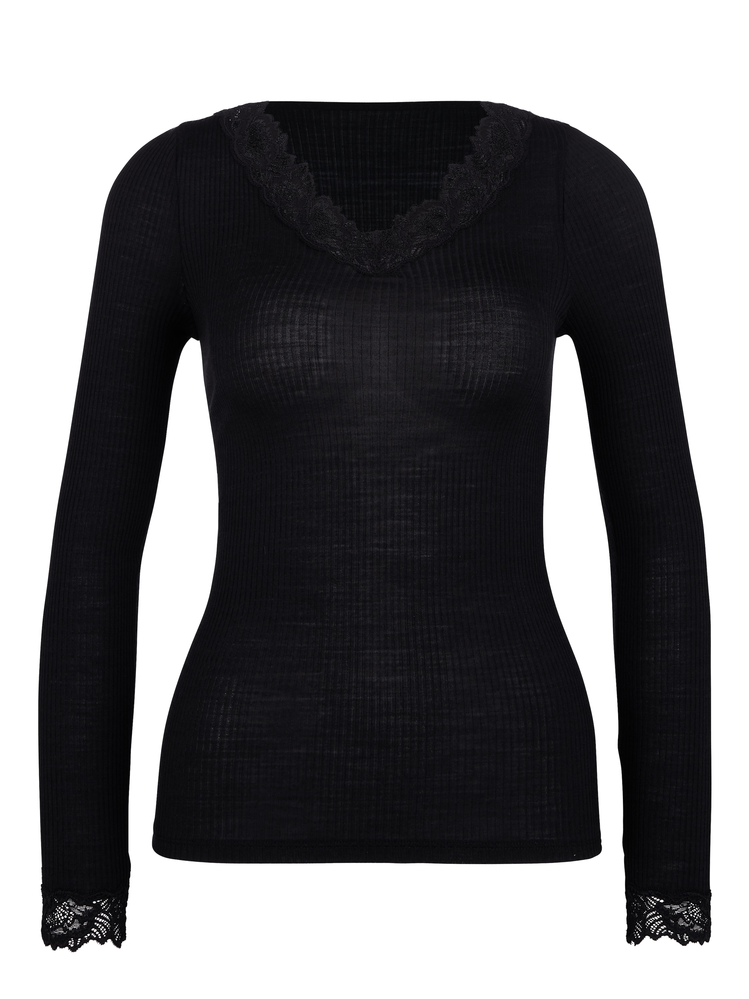 CALIDA Langarmshirt »Silky Wool Joy«, Spitze an Ausschnitt & Bündchen