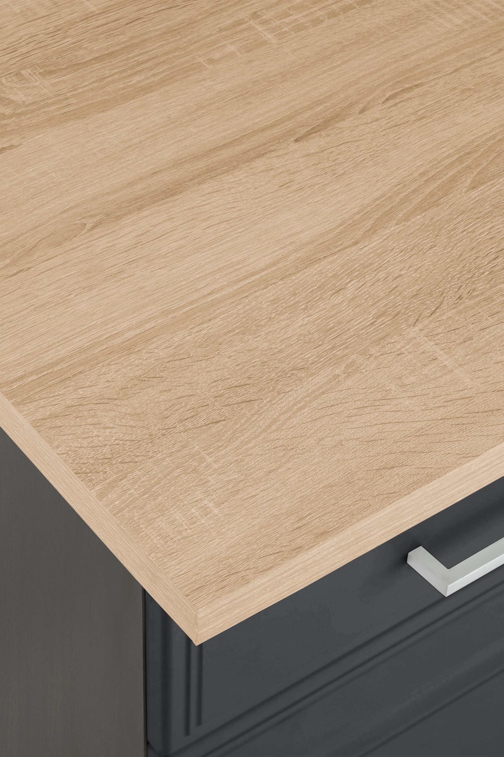 KOCHSTATION Küchenzeile »KS-Stockholm – Küche mit hochwertiger und detailreicher Landhausfront« Breite 210 cm, wahlweise mit E-Geräten,mit MDF-Fronten