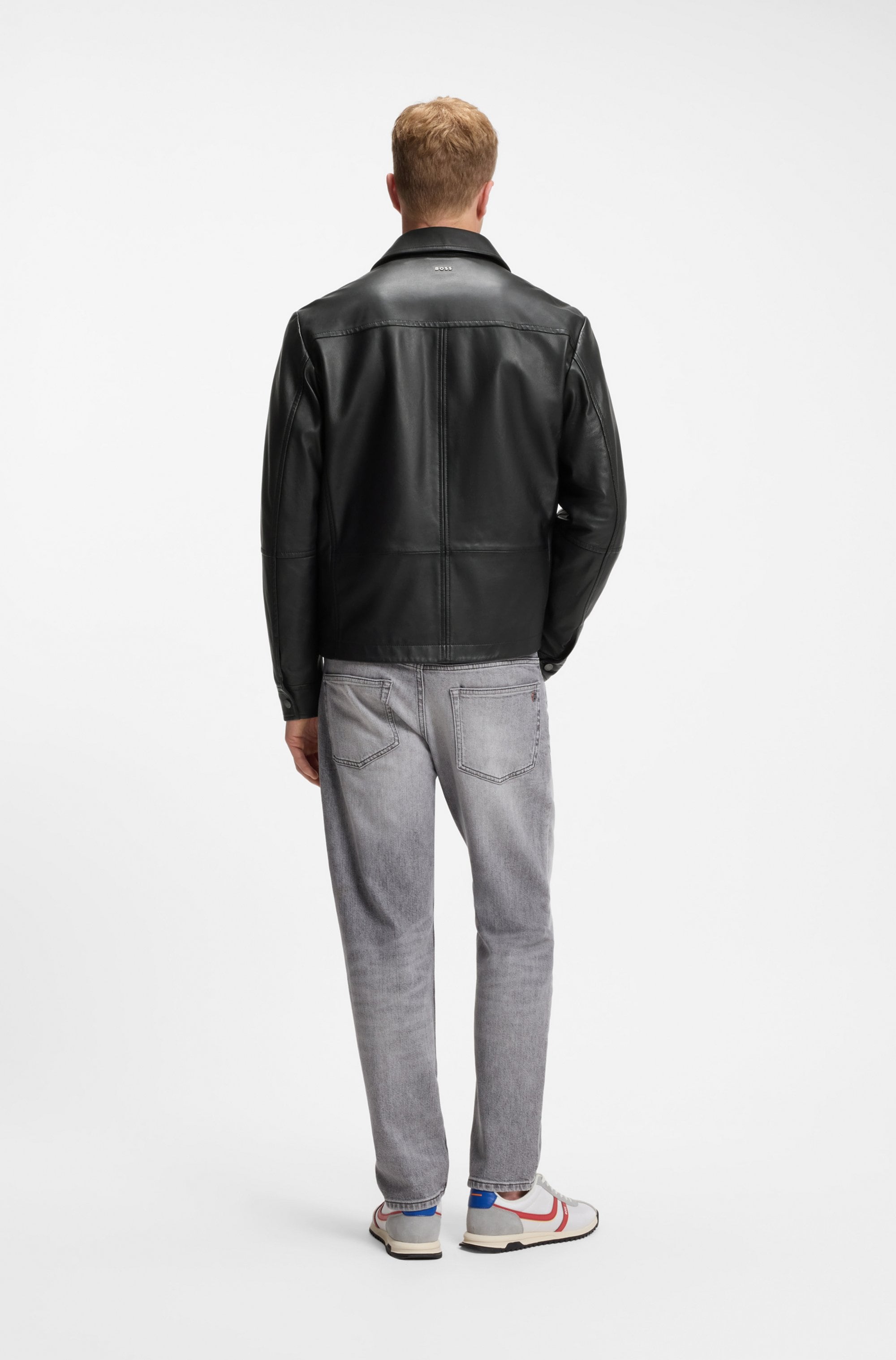 BOSS ORANGE Lederjacke »Joban« Glattes Nappaleder, Regular Fit, Metall-Schriftzug
