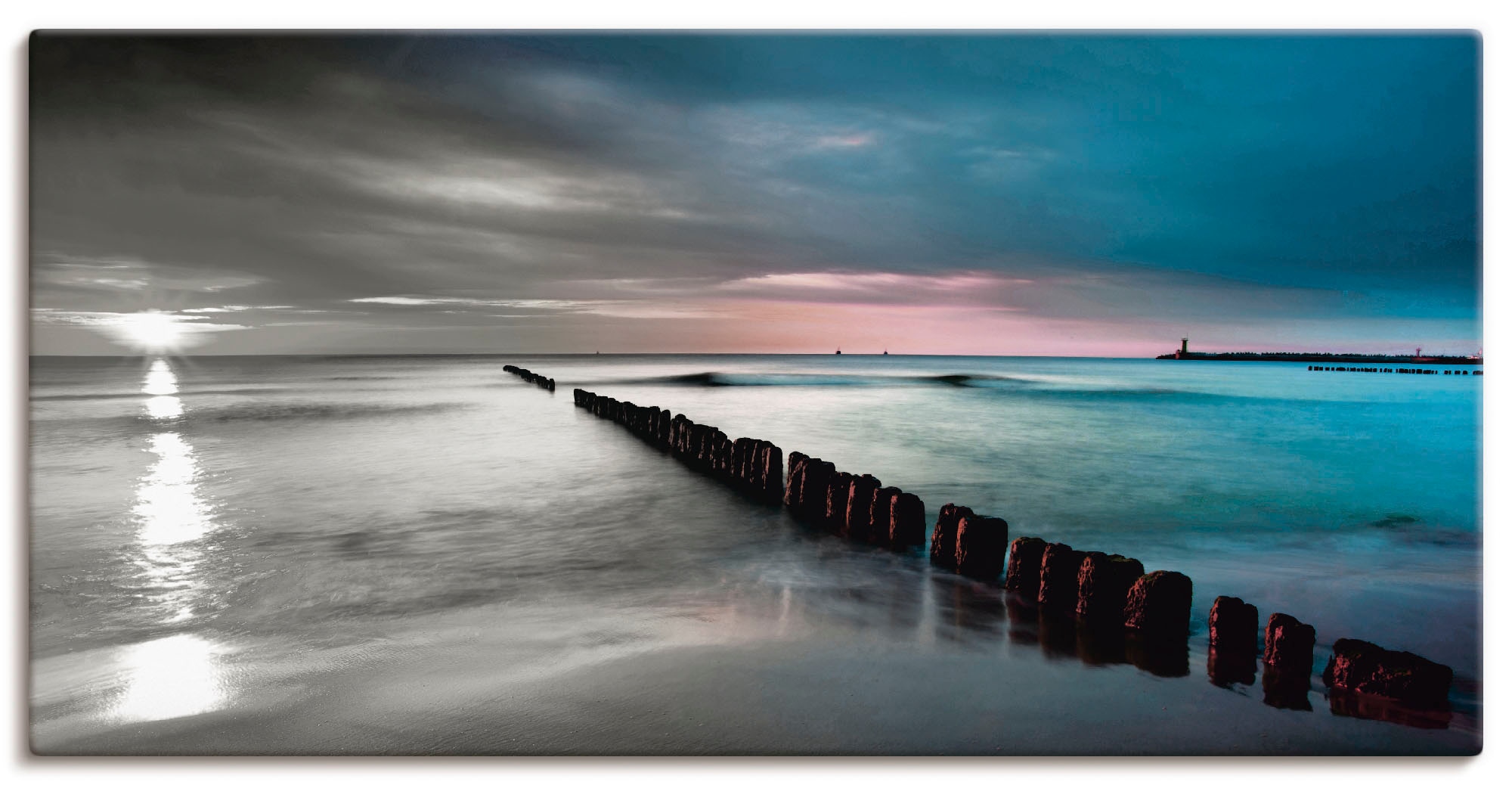 Artland Wandbild »Ostsee mit Sonnenaufgang s/w«, Gewässer, (1 St.), als Leinwandbild, Wandaufkleber in verschied. Größen