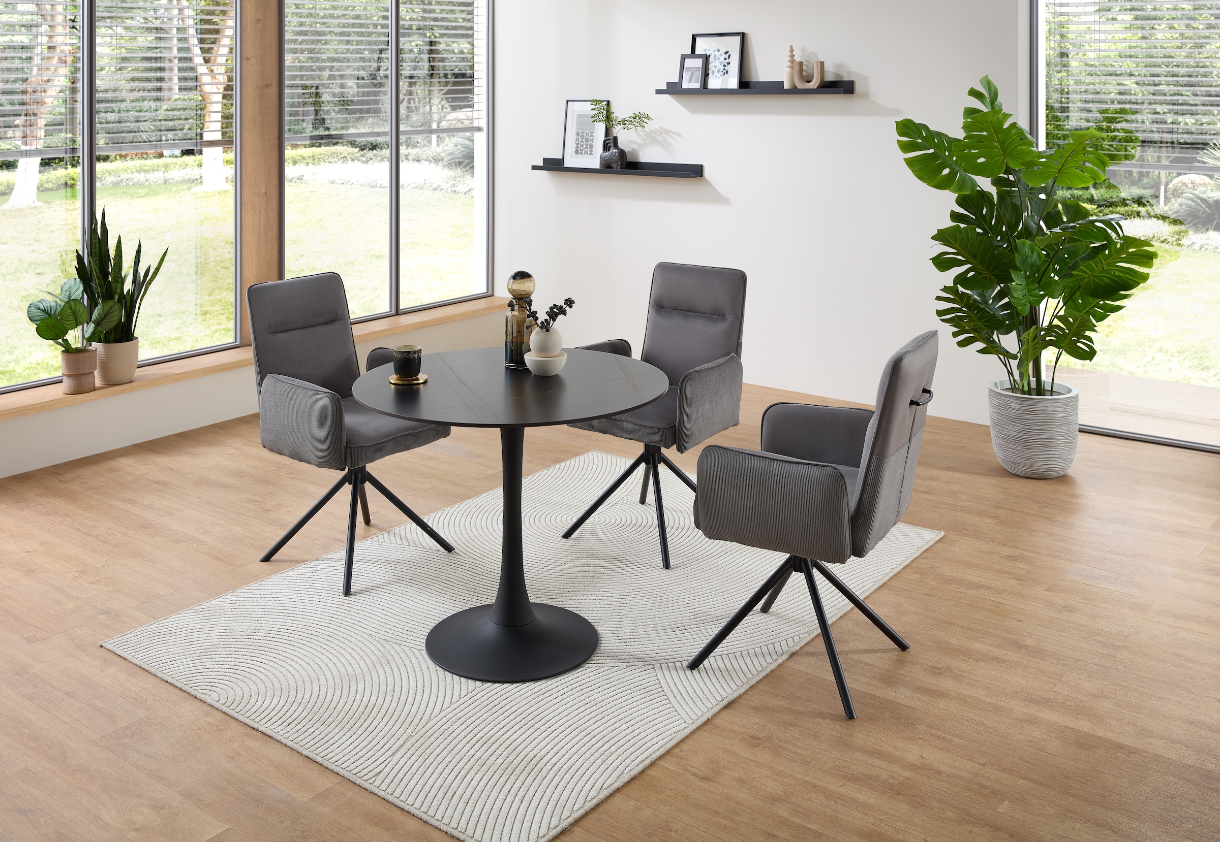 Stolkom Esstisch »Josh Esszimmertisch rund Keramik, marmoriert, BxH 90x75 cm«, Keramikoberfläche marmoriert, Wahlweise in weiß, grau oder schwarz