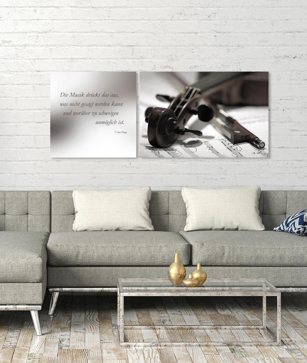 queence Leinwandbild »Musik«, Musiker-Kunst-Modern-Spa-Spa Bilder-Sprüche-Sprüche & Texte-Schriftzug-Schriftzüge-Liebessprüche, (Set), Premium-Leinwandstoff, Handarbeit aus Deutschland, Zitat, 2er Set