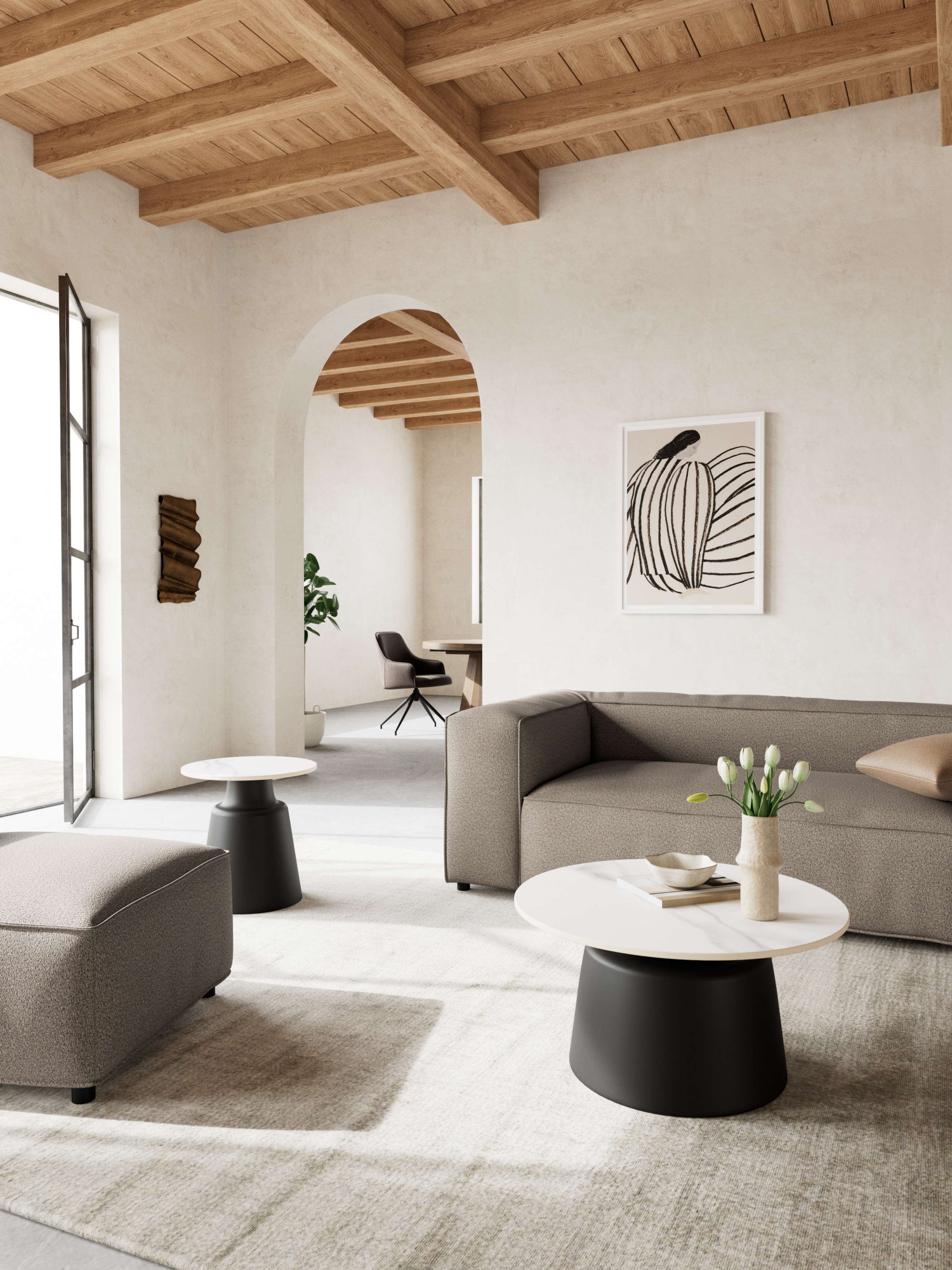 ACTONA GROUP Couchtisch »Santorini Kaffetisch - modern & stilvoll mit langlebiger Keramikplatte« Weiße Keramik, schwarzes Stahlgestell, langlebig. Ø: 70 cm