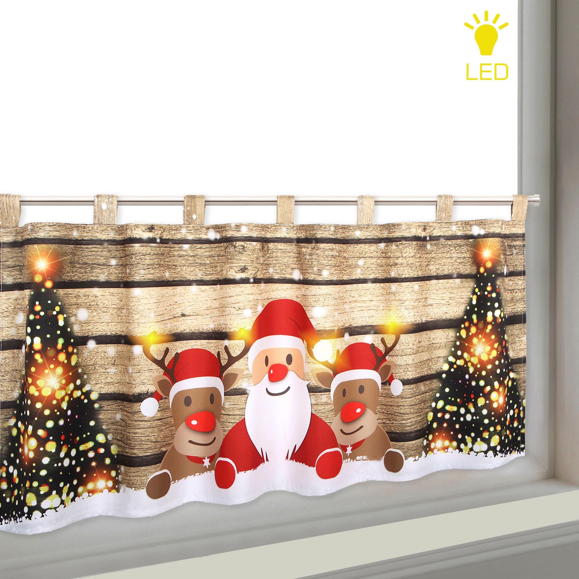 Delindo Lifestyle Scheibengardine "WEIHNACHTS-TEAM" Schlaufen 1 Stk. tlg. HxB: 45x120, mit LED-Beleuchtung