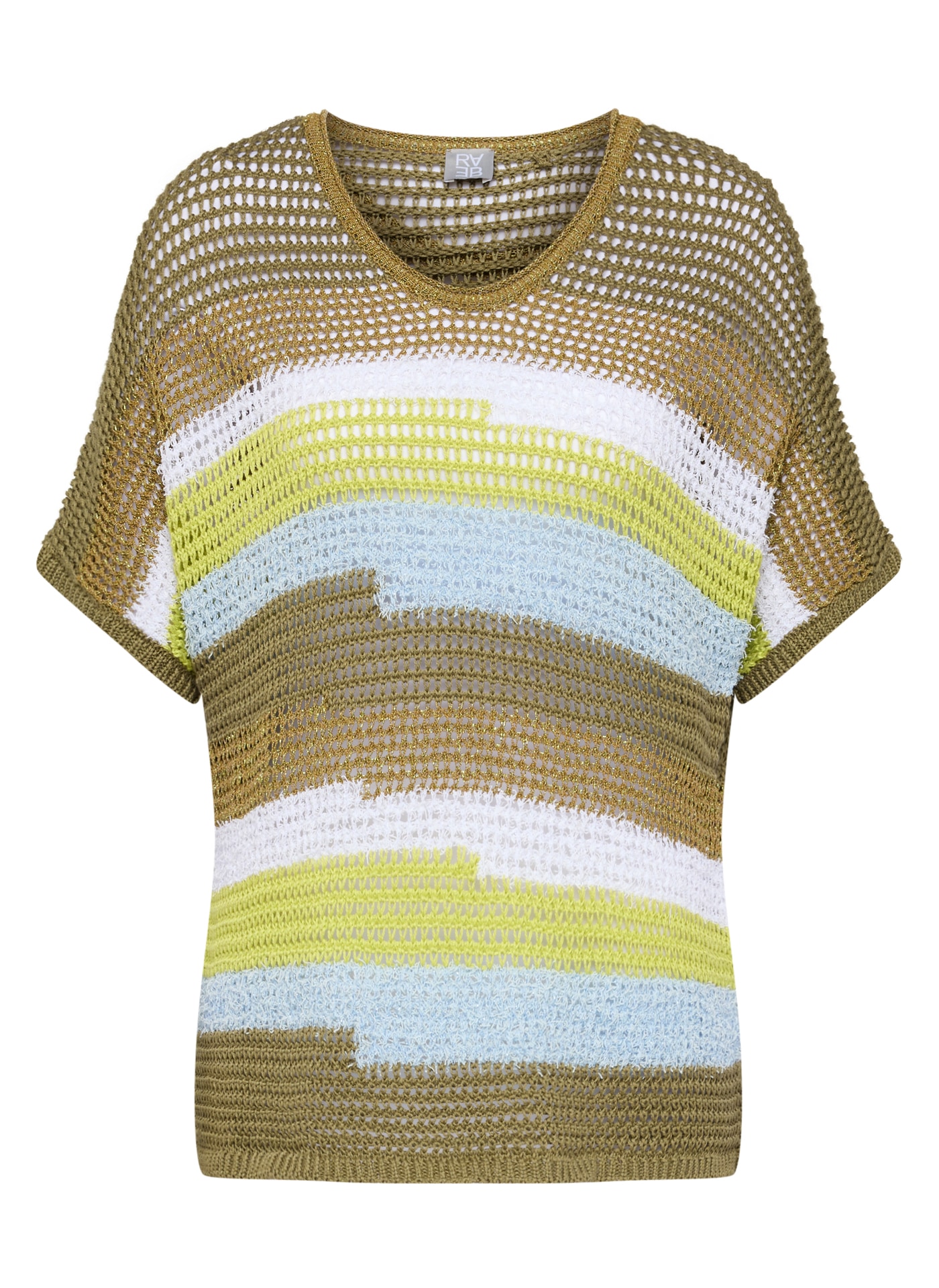 Rabe Strickpullover Halbarm mit Colorblocking-Streifen und im Häkel-Look