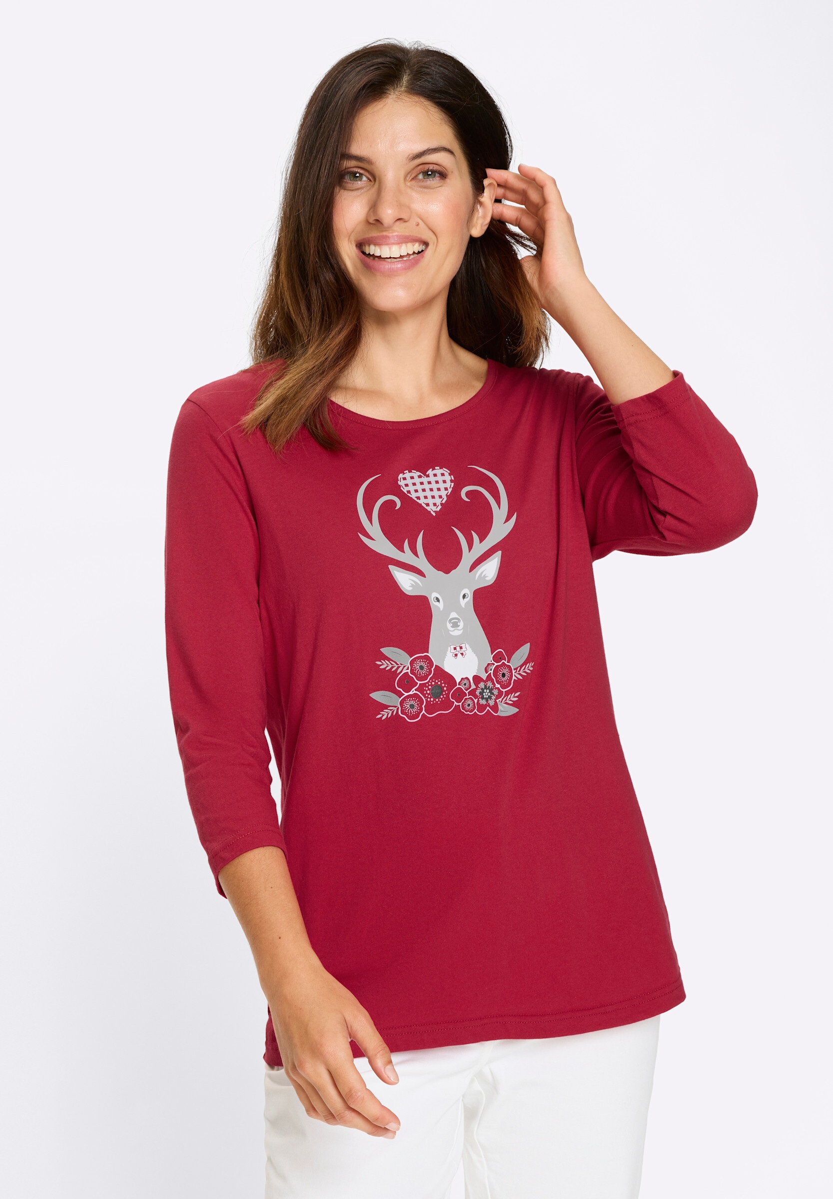 Sieh an! Trachtenshirt »3/4-Arm-Shirt 3/4-Arm-Shirt mit Hirsch-Motiv«