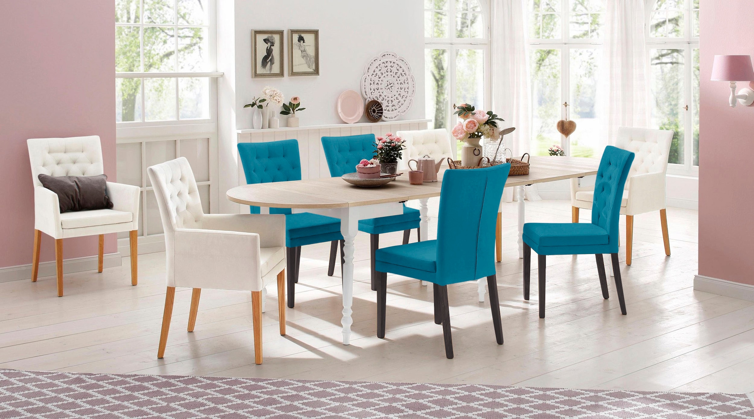 Home affaire 4-Fußstuhl »Colorado«, (Set), 6 St., Luxus-Microfaser, Beine aus Buche, wengefarben lackiert, Im 2er, 4er oder 6er-Set