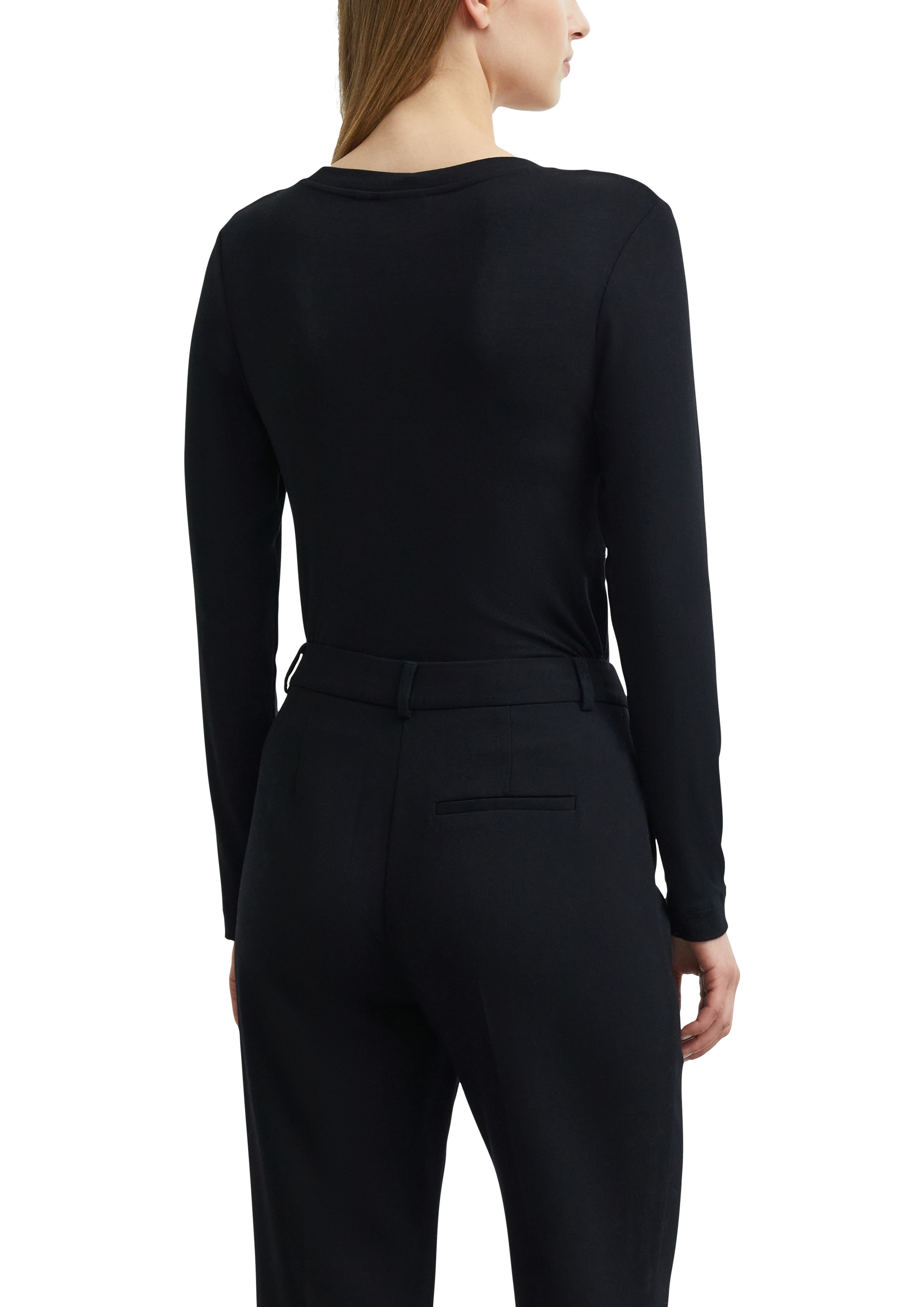 Comma Langarmshirt mit tiefem Rundhals / Viskose-Stretch